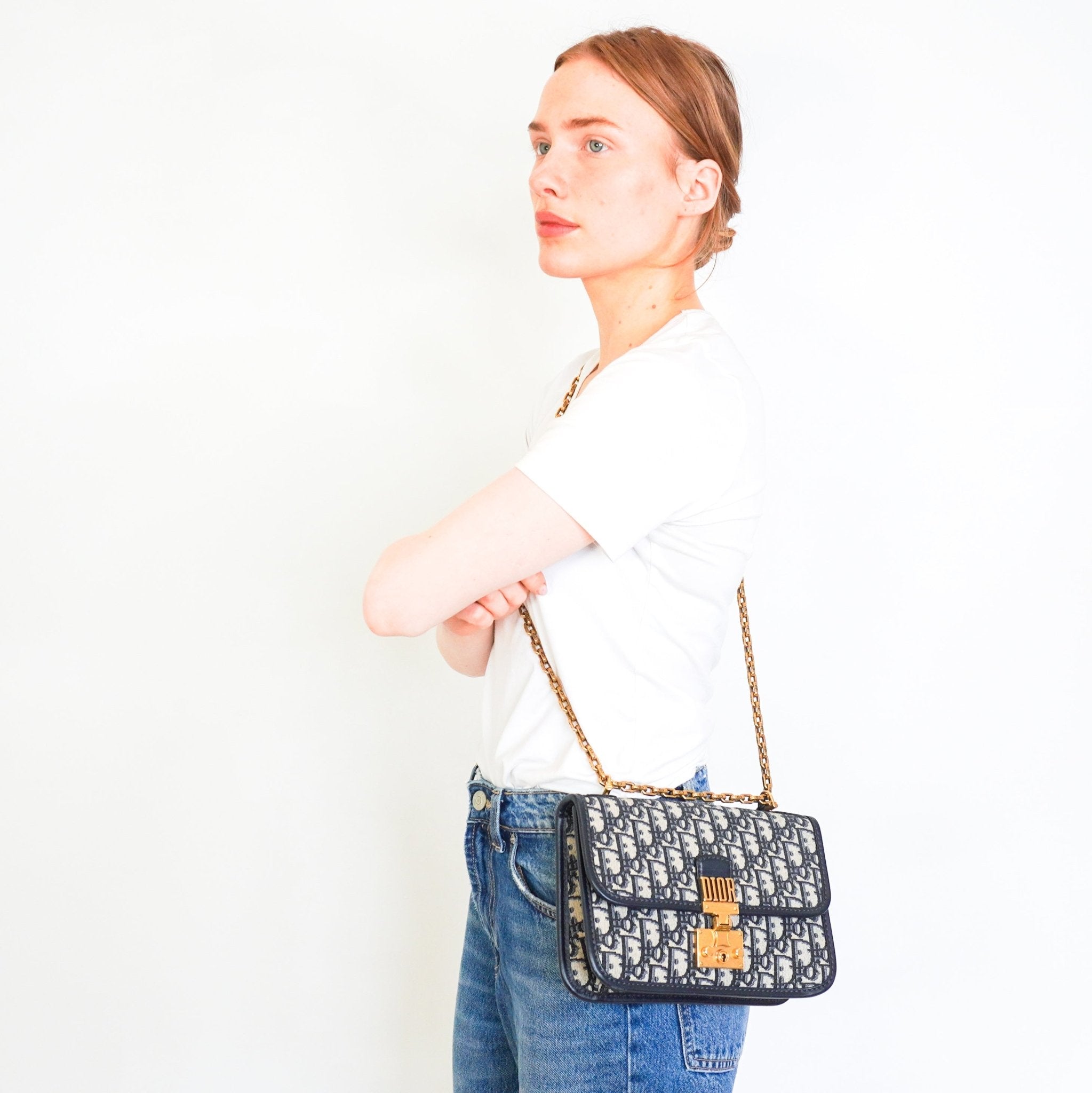 Dior Blue Oblique Canvas Dioraddict Medium Flap Bag RRP £2900 | Authentic Preloved - Reloved Again