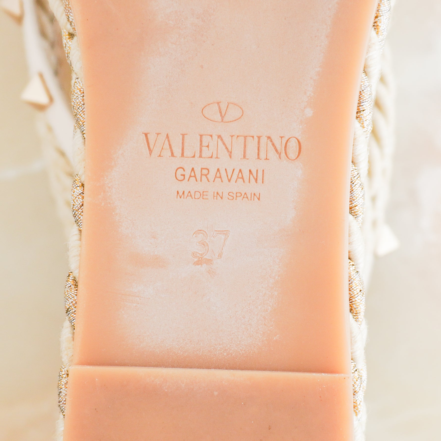 Valentino Rockstud Raffia Platform Wedge Sandals Cream & Metallic Thread RRP £800 | Authentic Preloved