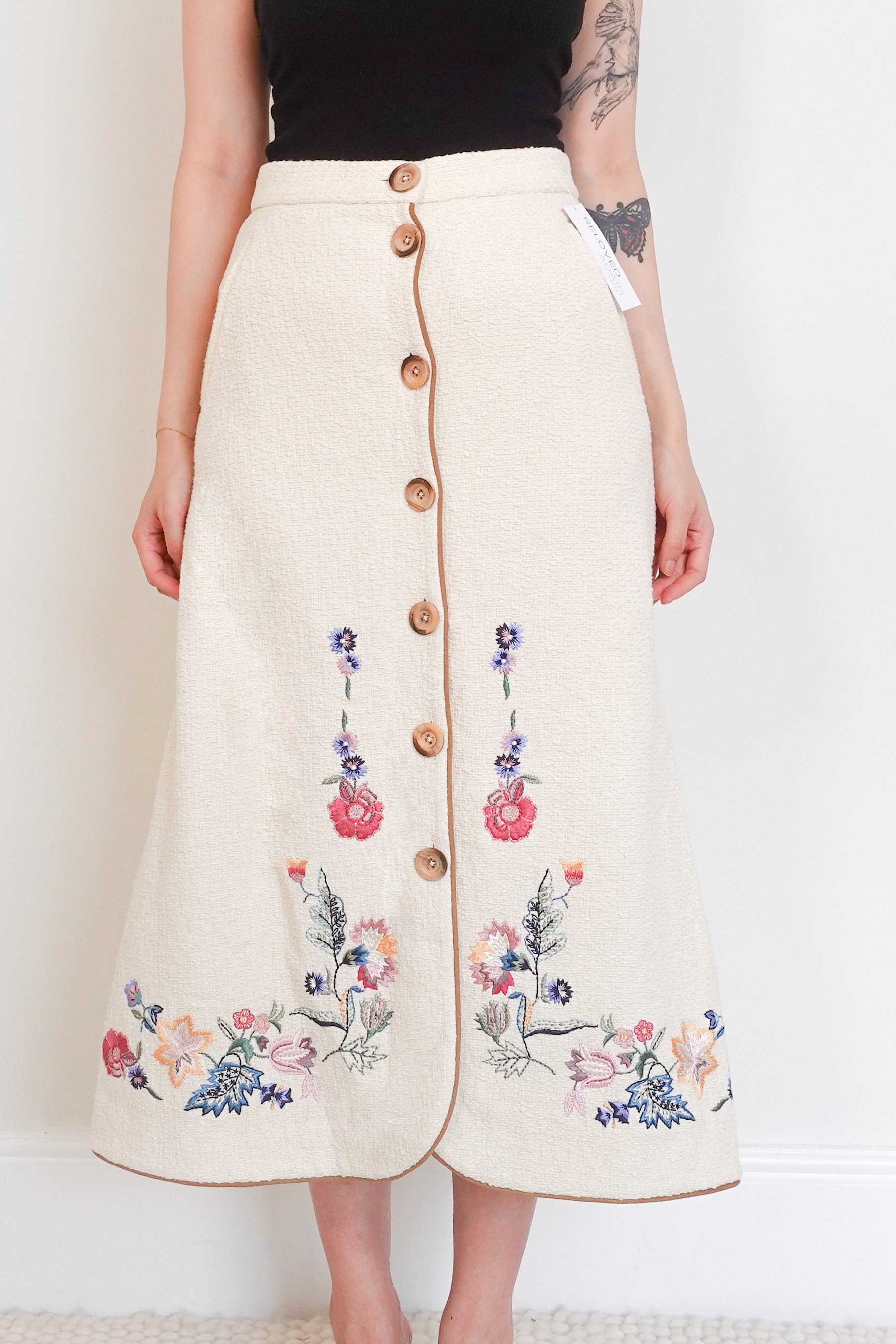 Embroidered floral midi skirt RRP £125