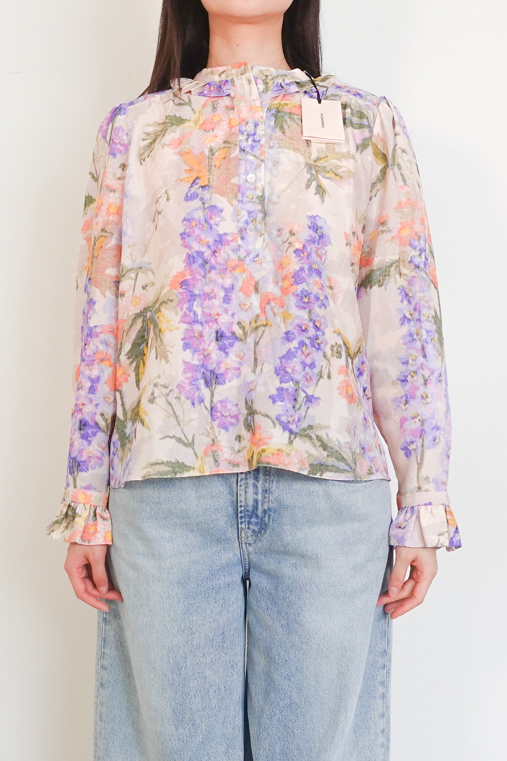 Pink floral button blouse RRP £125