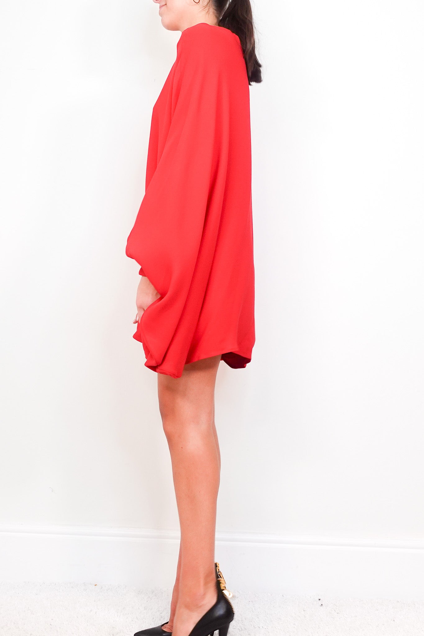 CAPED RED MINI DRESS S RRP £2000