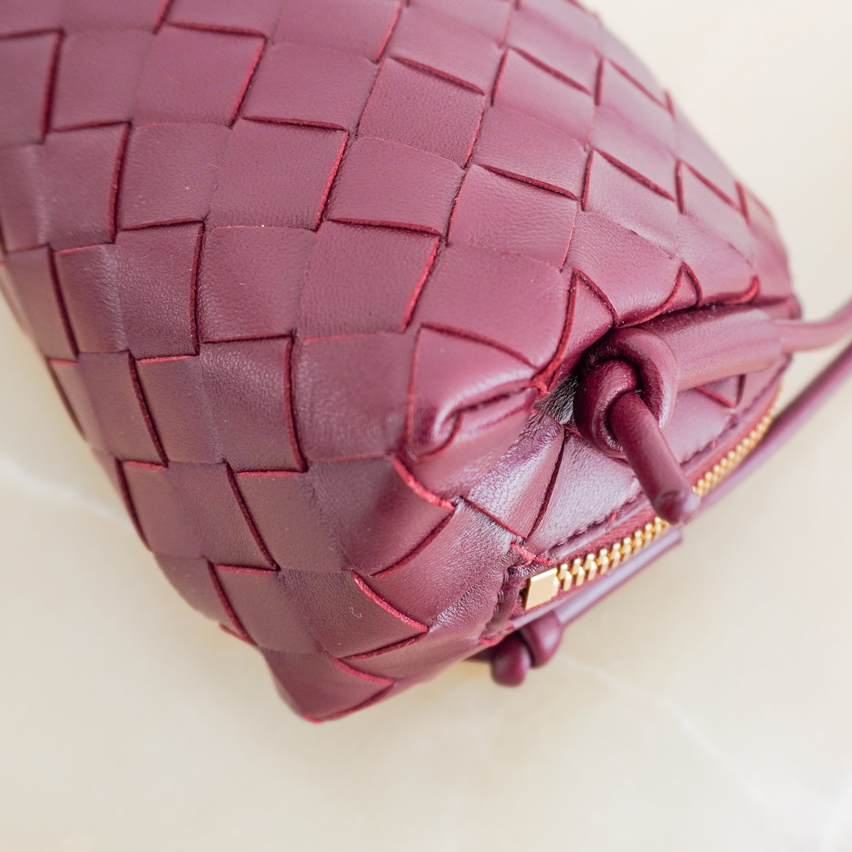Bottega Veneta Intreciatto Concert Crossbody Bag in Burgundy (RRP £1730) | Authentic Preloved