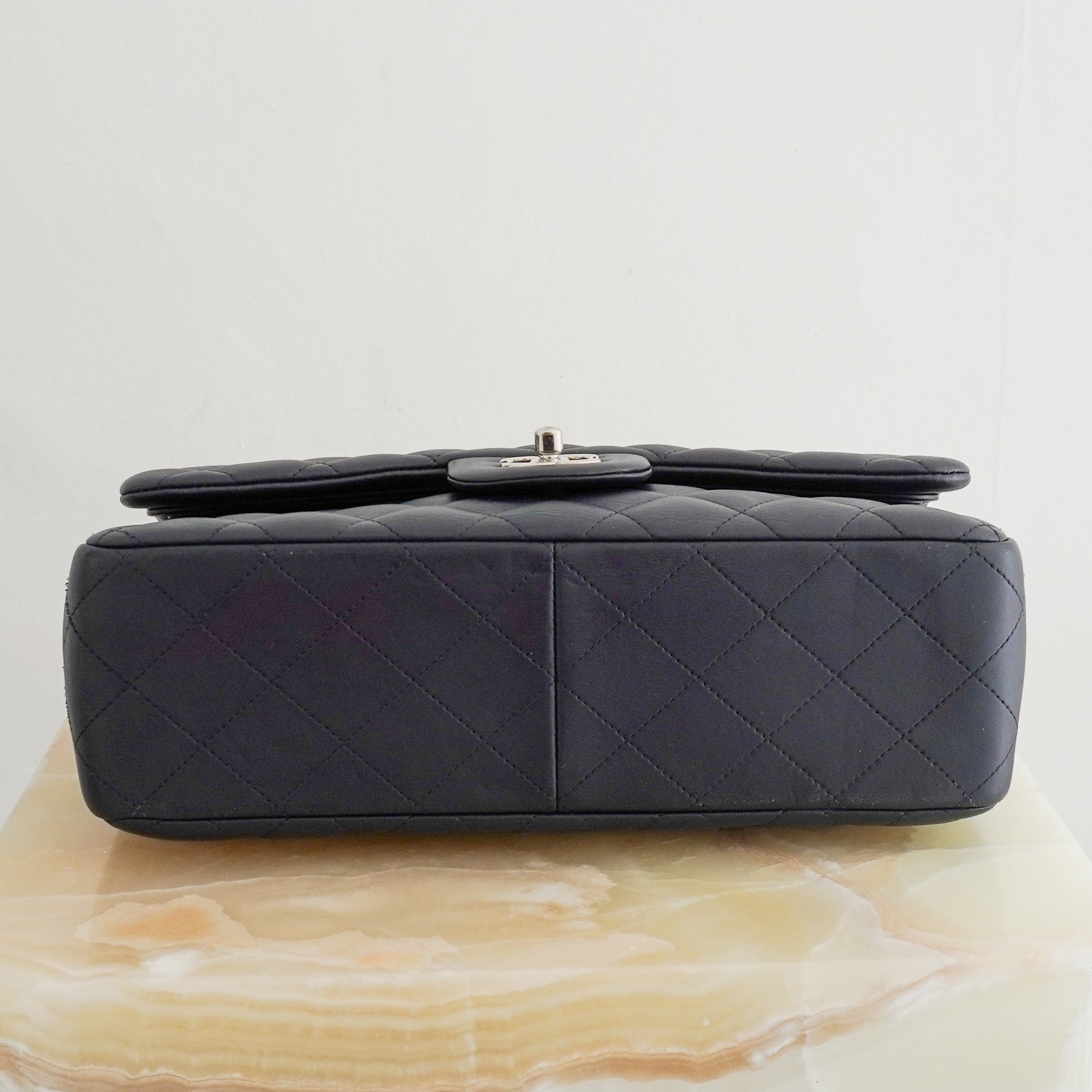 Chanel Large Classic Double Flap Bag Navy Lambskin with Silver Hardware (RRP £9500) | Authentic Preloved