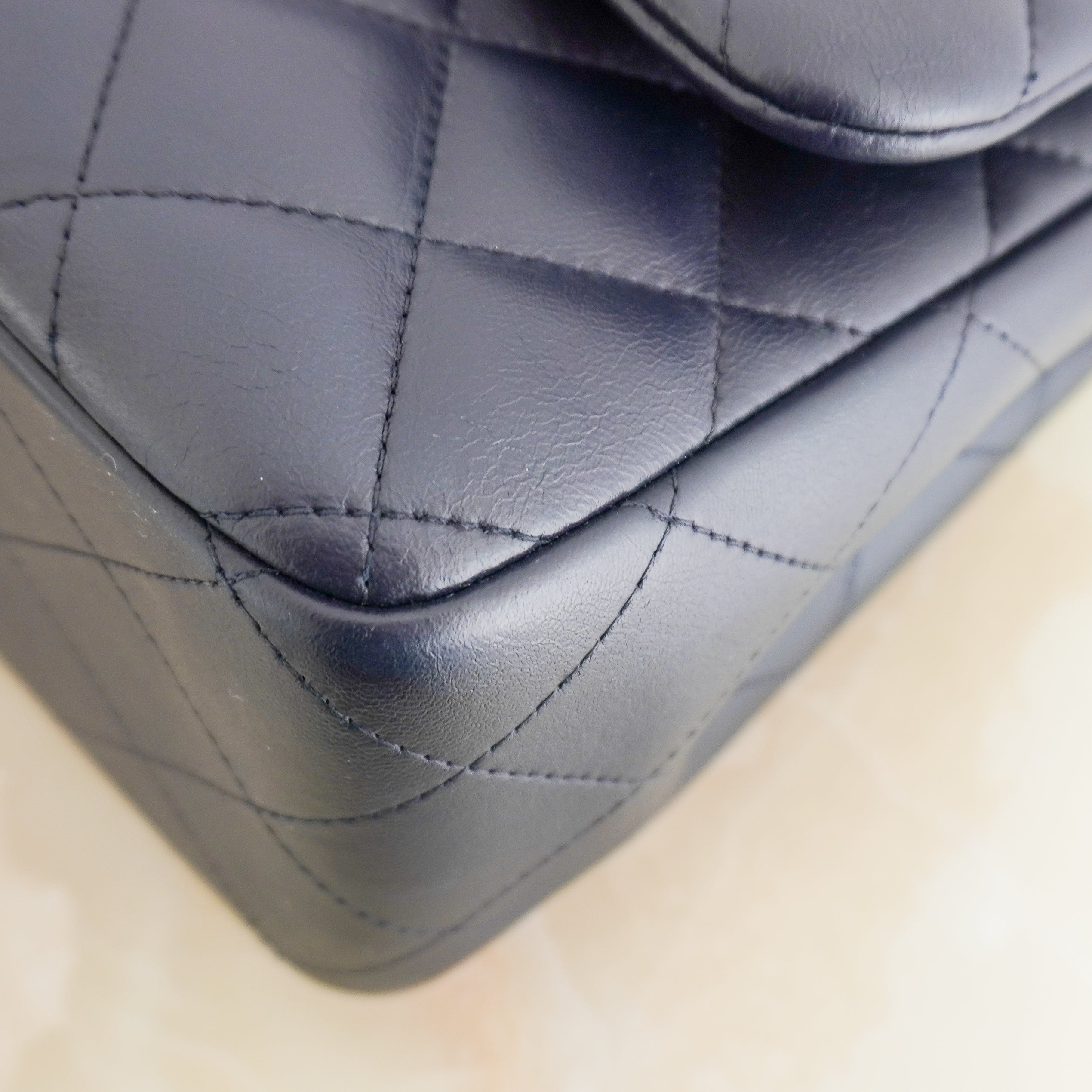 Chanel Large Classic Double Flap Bag Navy Lambskin with Silver Hardware (RRP £9500) | Authentic Preloved