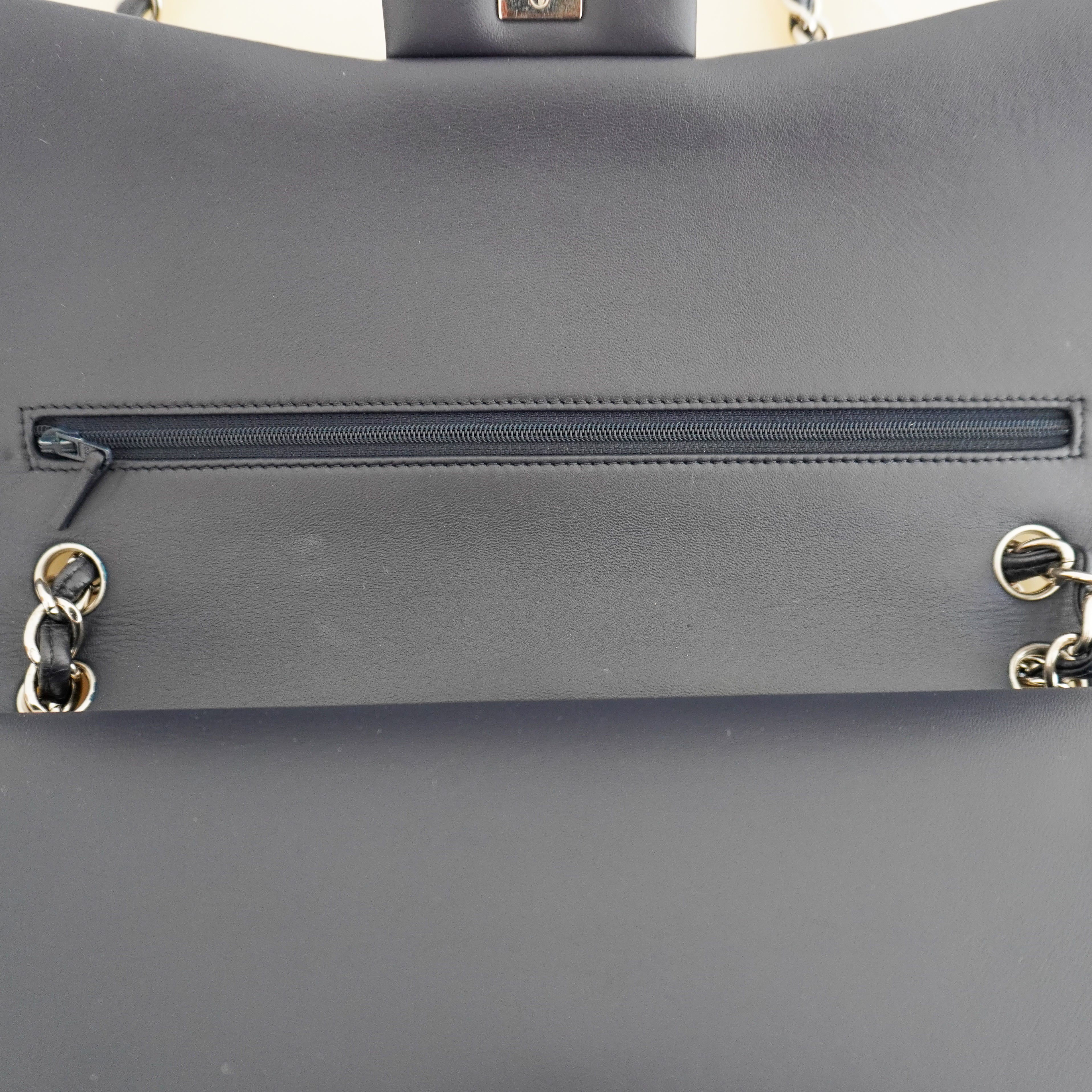 Chanel Large Classic Double Flap Bag Navy Lambskin with Silver Hardware (RRP £9500) | Authentic Preloved
