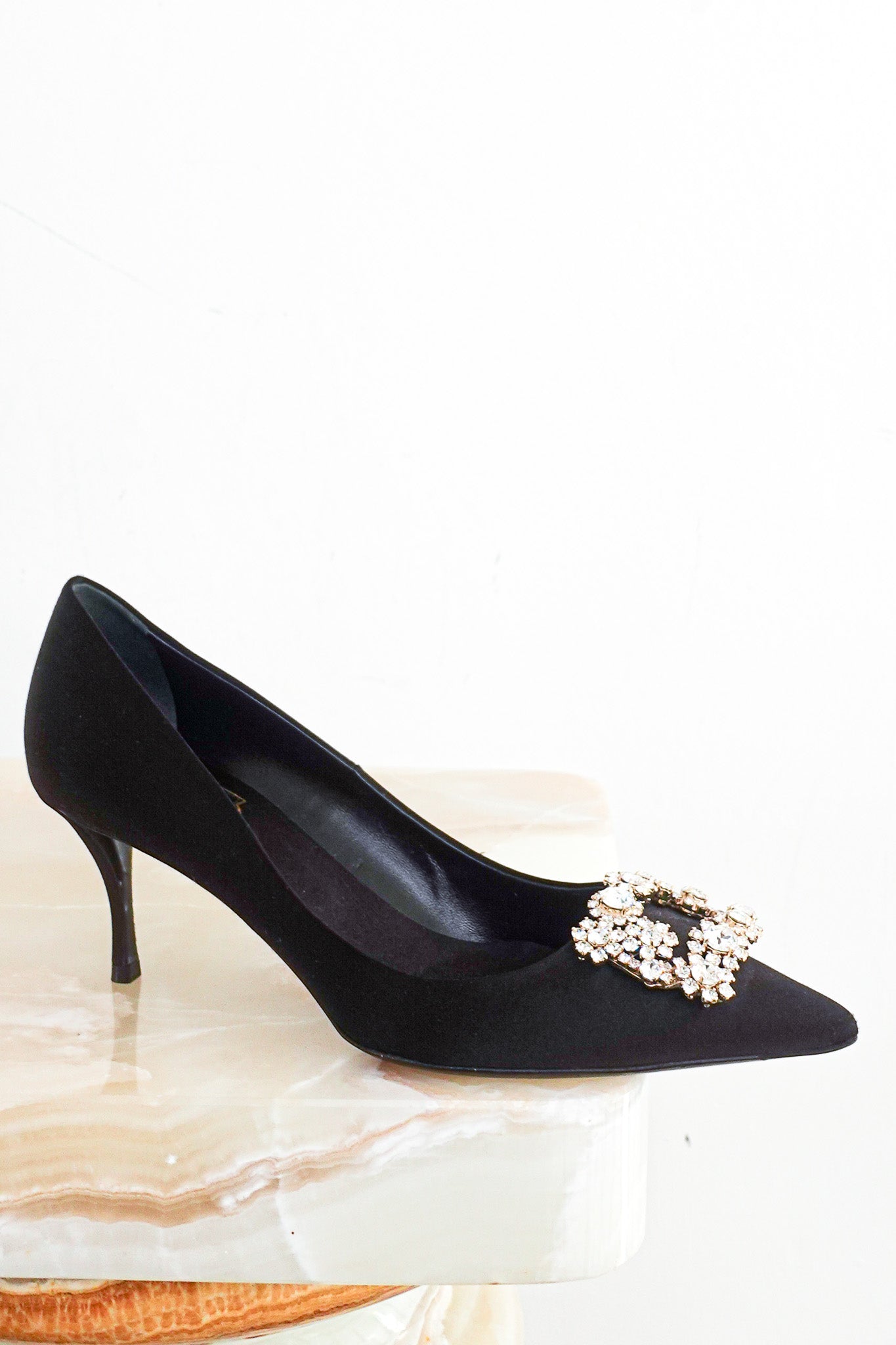 Black satin pumps RRP £1435