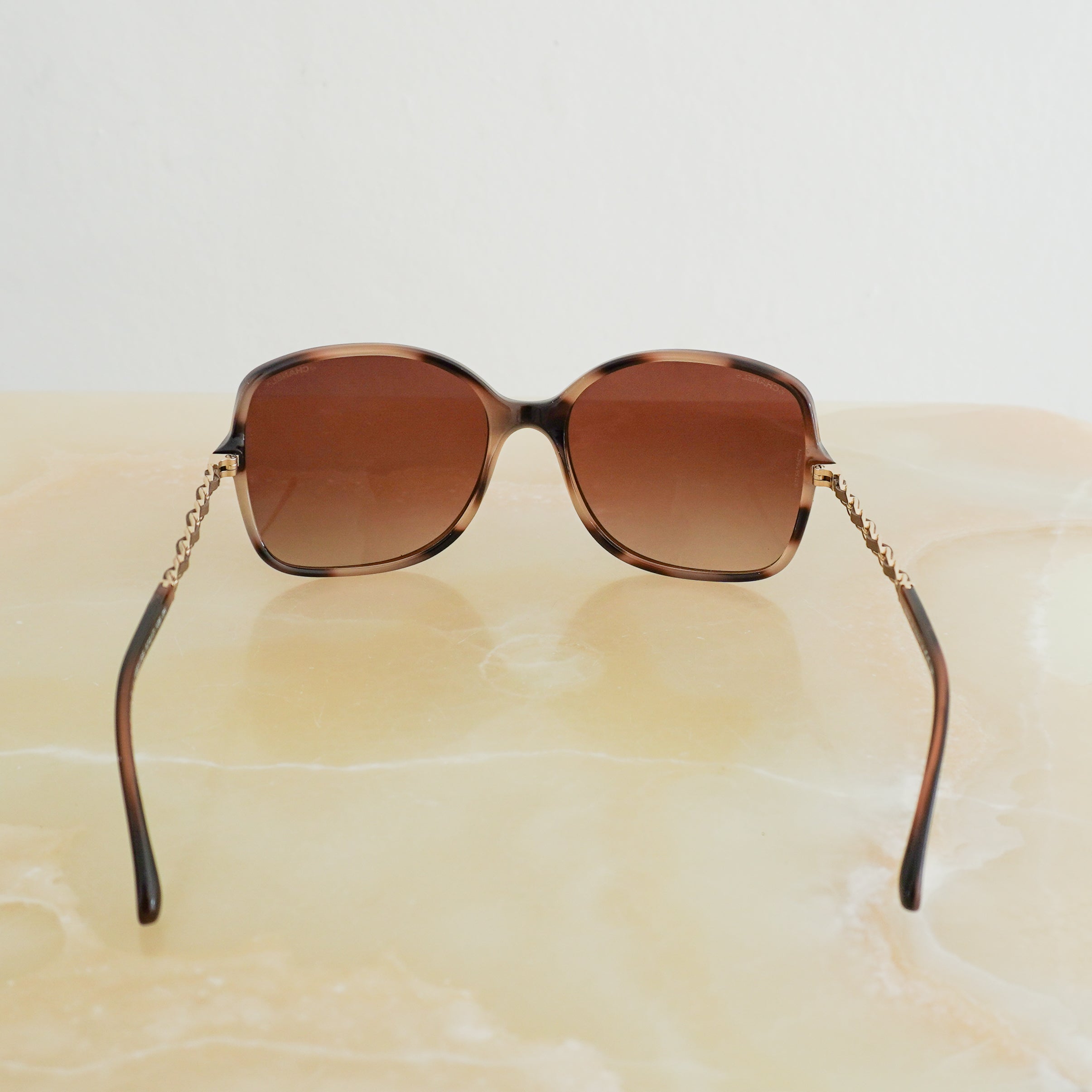 Chanel Brown Gradient Chain Arm Square Sunglasses (RRP £450) | Authentic Preloved FINAL SALE