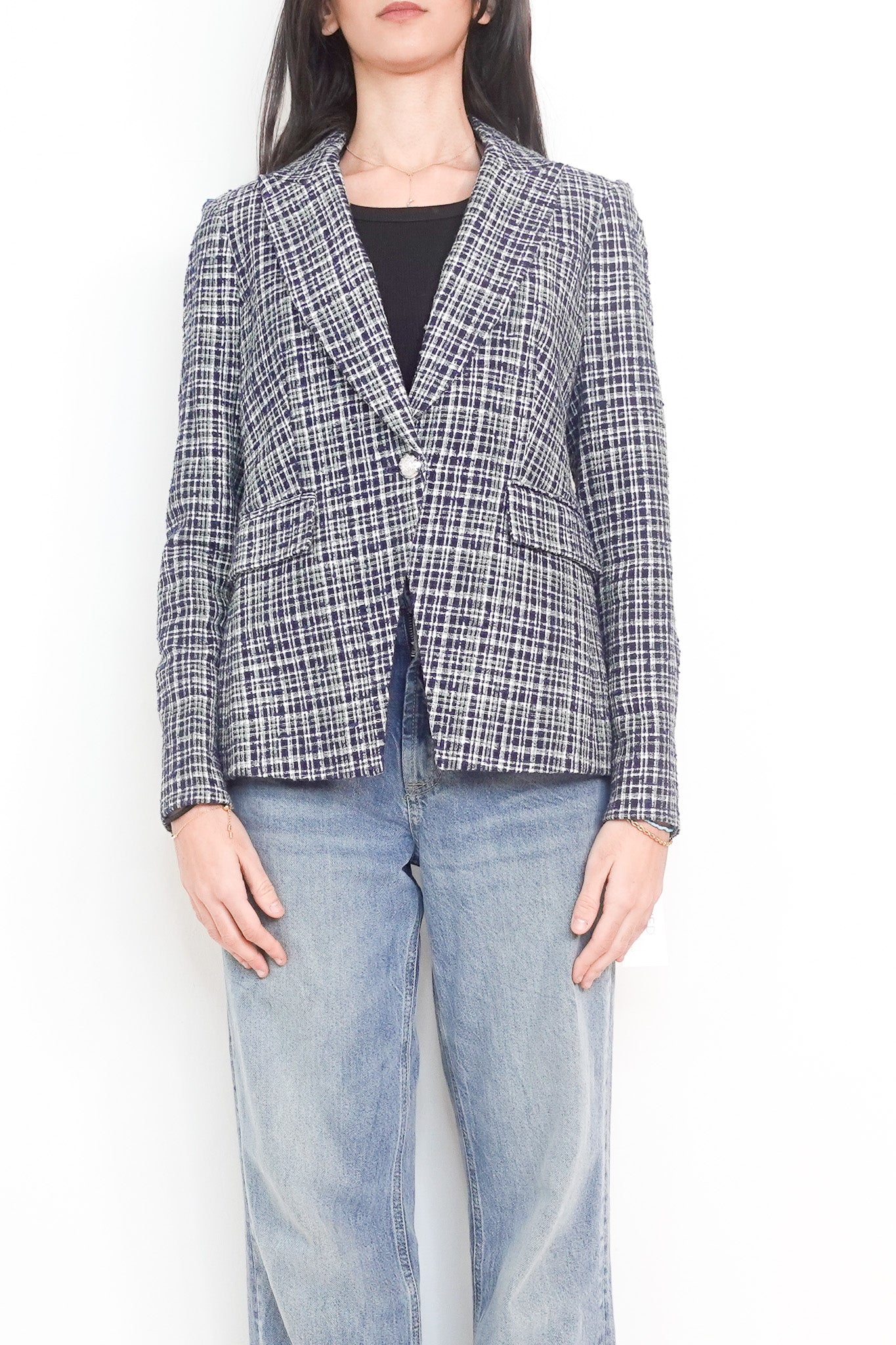 blue boucle blazer