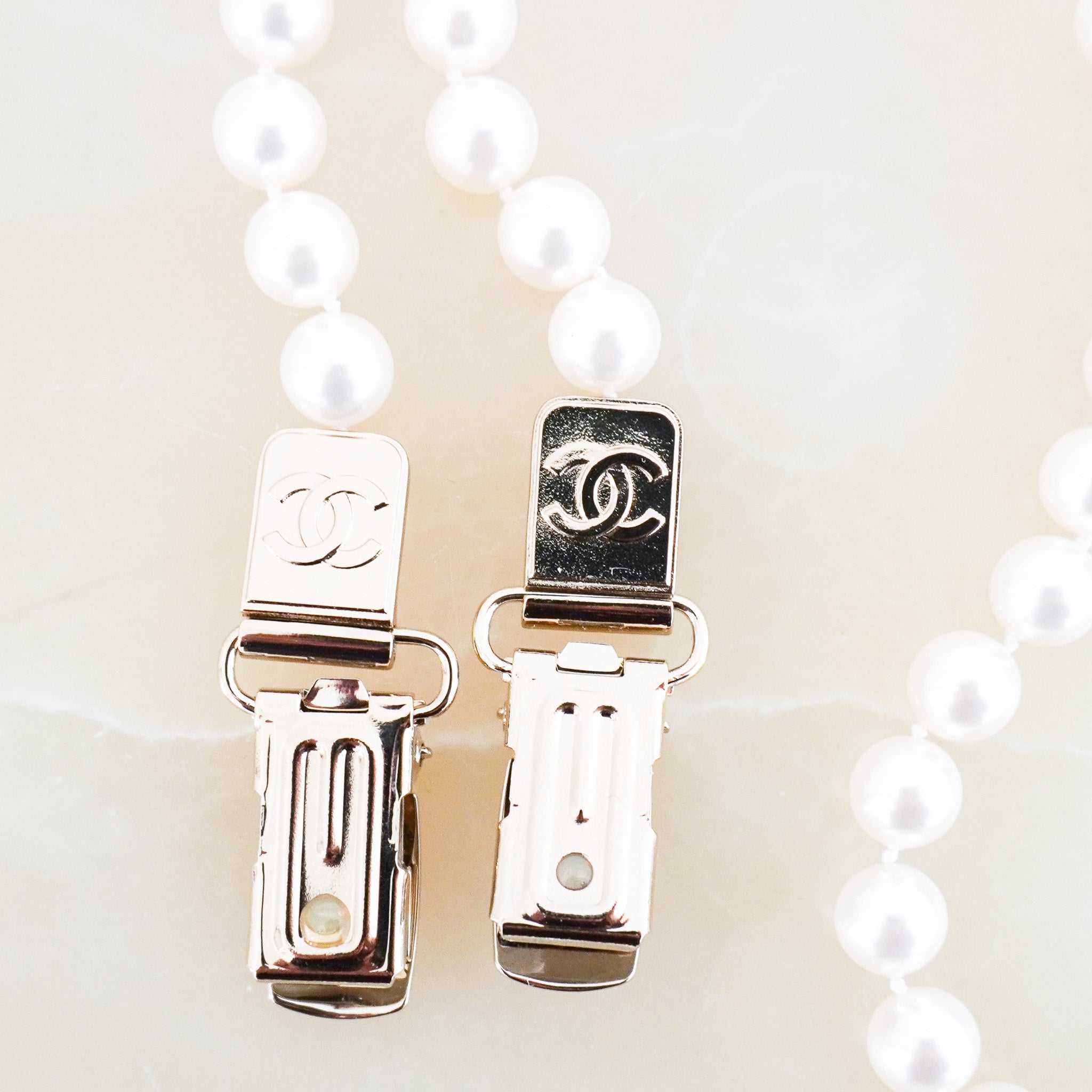 RARE Chanel Coco Mark Calfskin and Faux Pearl Suspenders | FINAL SALE Authentic Preloved - Reloved Again
