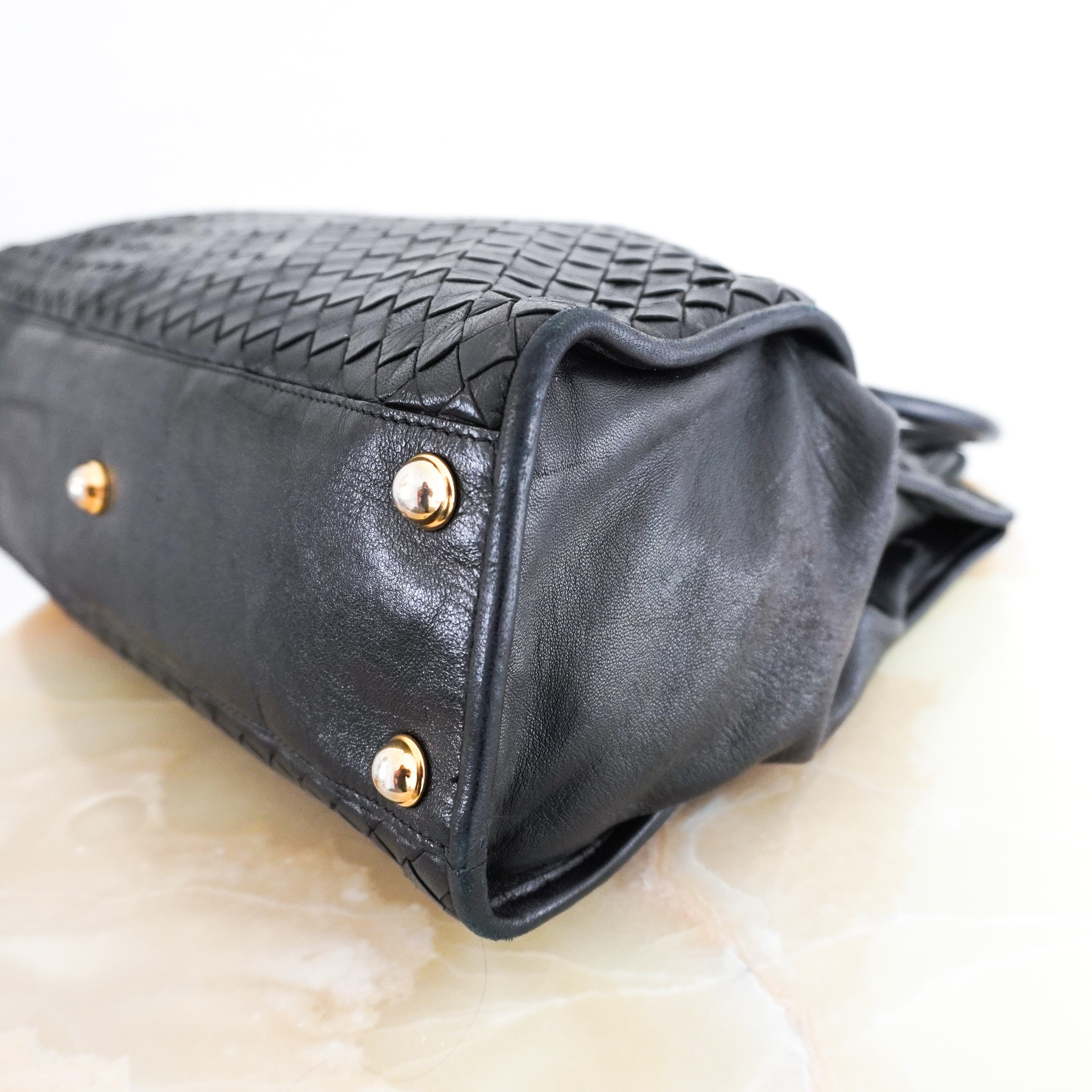 Vintage Bottega Veneta Black Intrecciato Top-Handle Bag RRP £3500 | Authentic Preloved