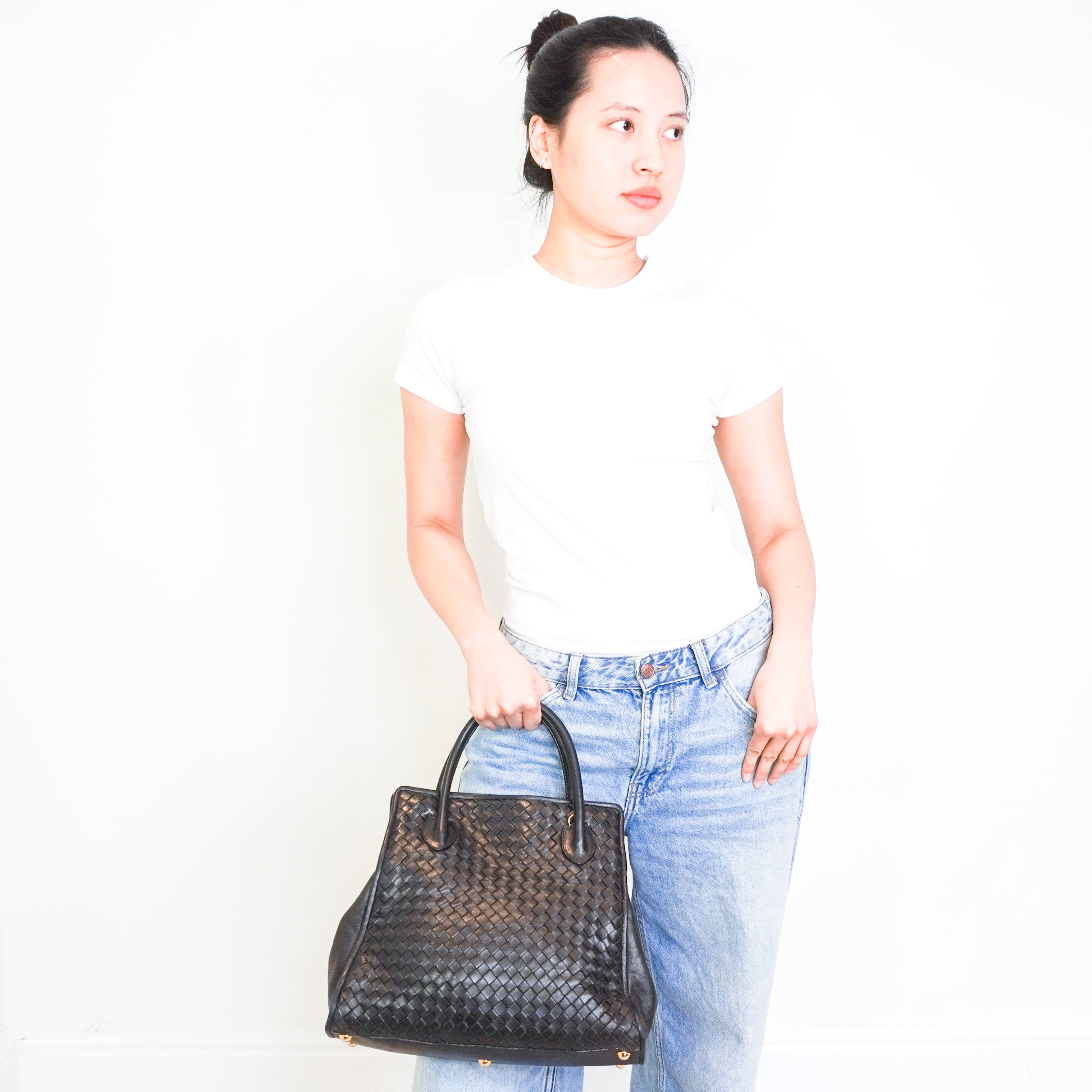 Vintage Bottega Veneta Black Intrecciato Top-Handle Bag RRP £3500 | Authentic Preloved