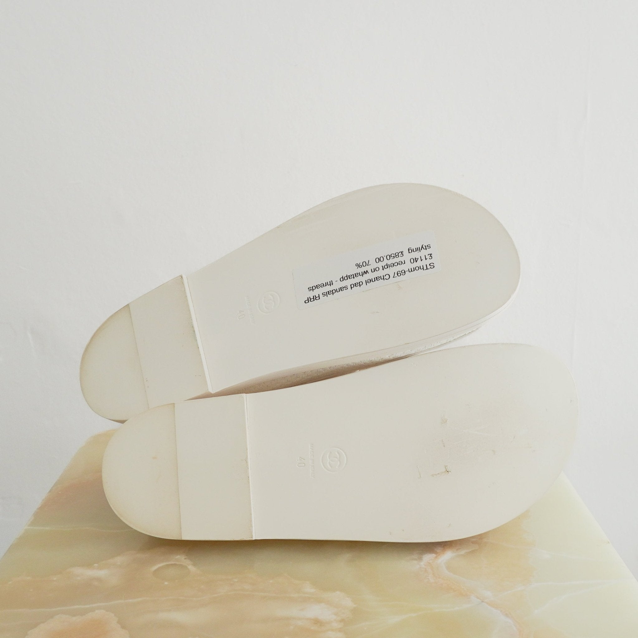 NEW Chanel Dad Sandals in White Textured Calfskin Leather (RRP £1140) | Authentic Preloved - Reloved Again