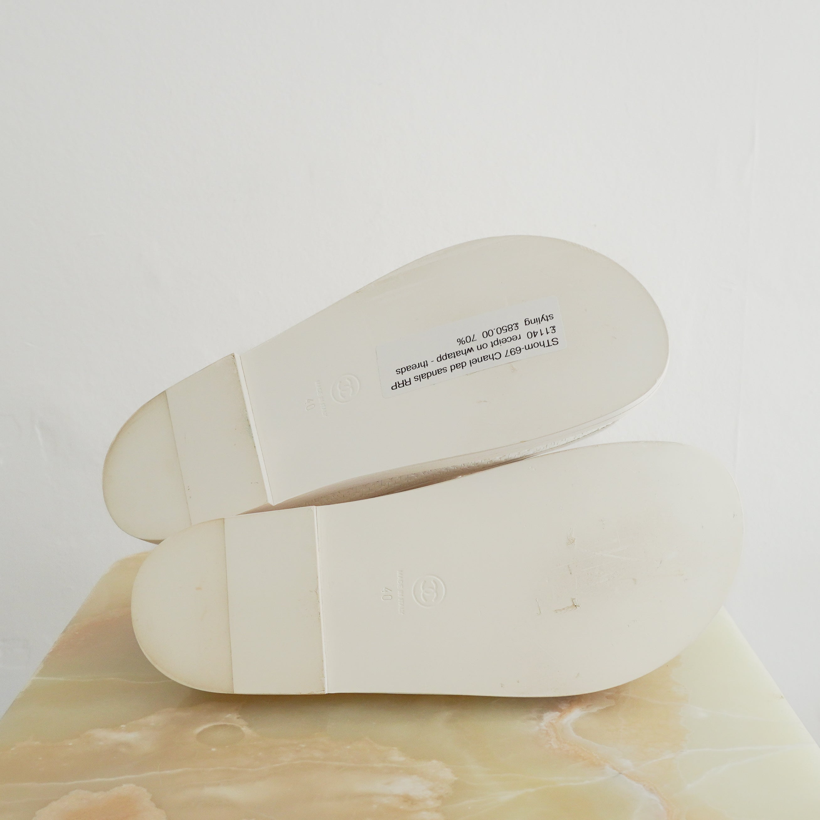 NEW Chanel Dad Sandals in White Textured Calfskin Leather (RRP £1140) | Authentic Preloved
