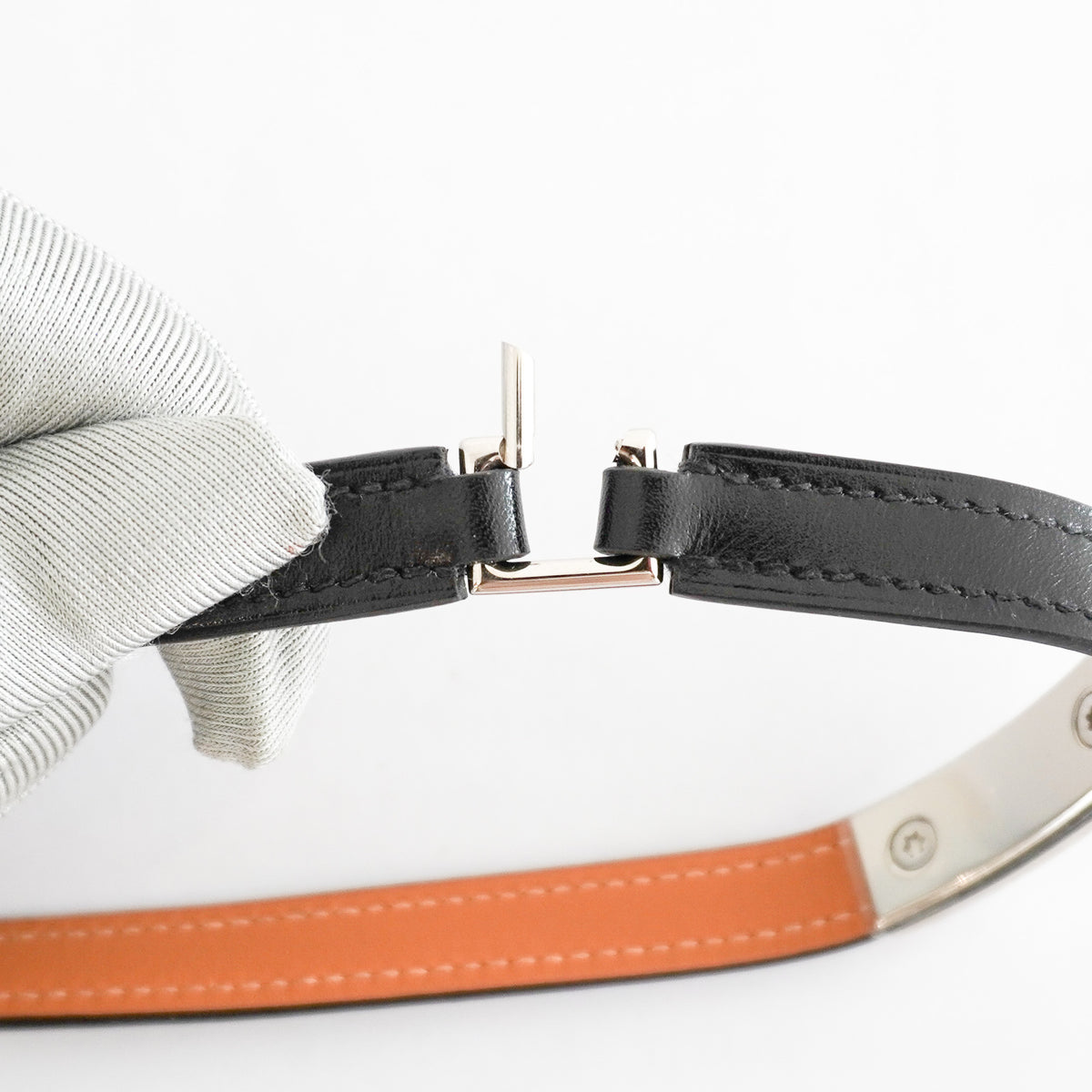 Hermes Rivale Double Tour Bracelet Black Silver Tone Stud (RRP £700) | Authentic Preloved FINAL SALE