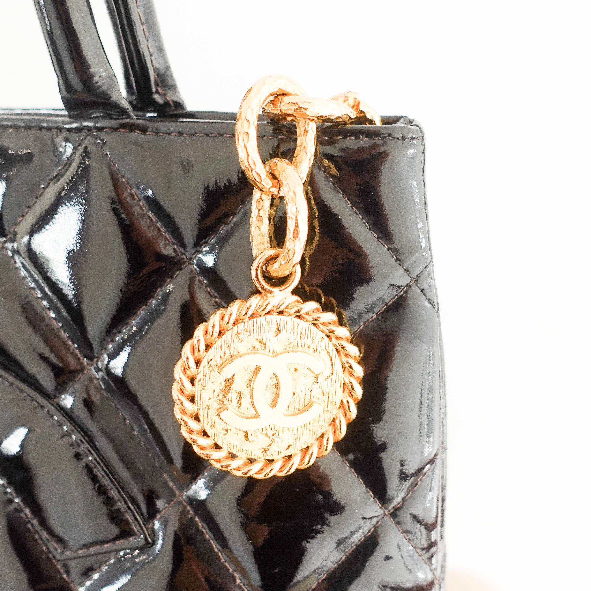 Chanel Vintage CC Black Patent Medallion Tote Bag RRP £3705 | Authentic Preloved - Reloved Again