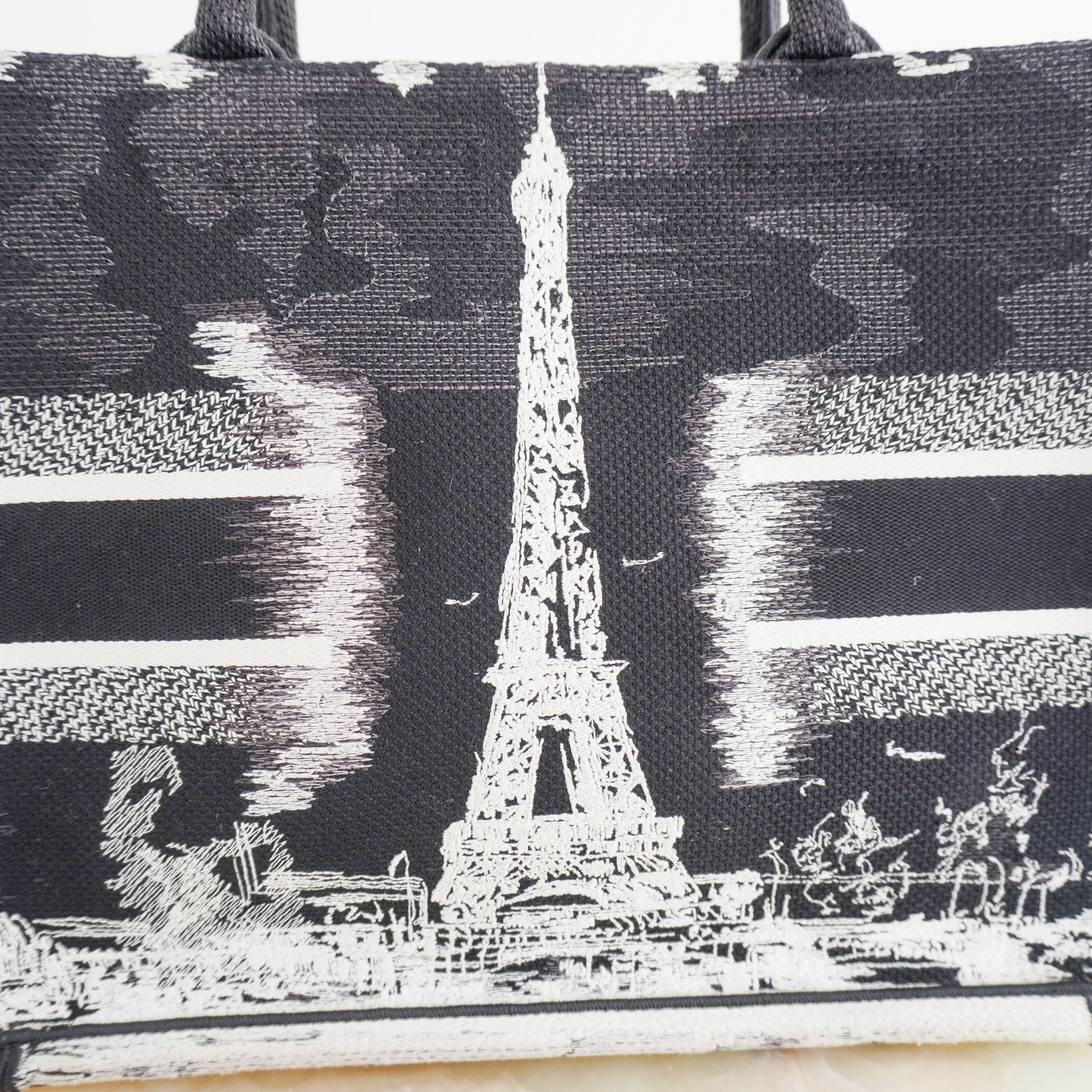 Dior Paris Medium Book Tote in Black & White Embroidery (RRP £2500) | Authentic Preloved
