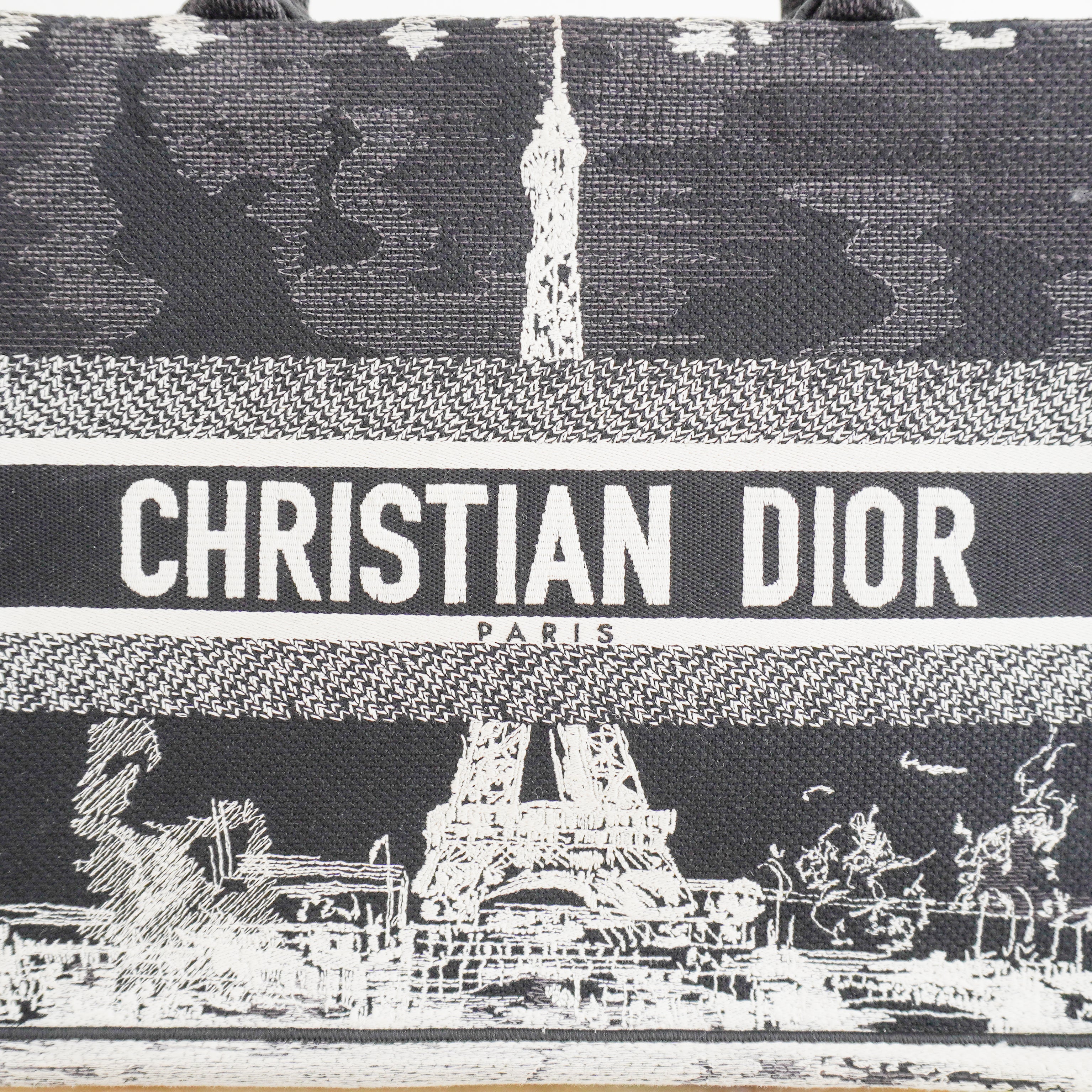 Dior Paris Medium Book Tote in Black & White Embroidery (RRP £2500) | Authentic Preloved