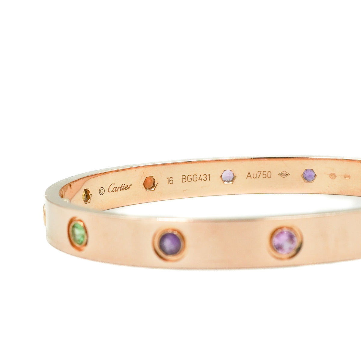 Cartier LOVE Bracelet in 18K Rose Gold with 10 Multi-Coloured Gemstones (RRP £17900) | Authentic Preloved