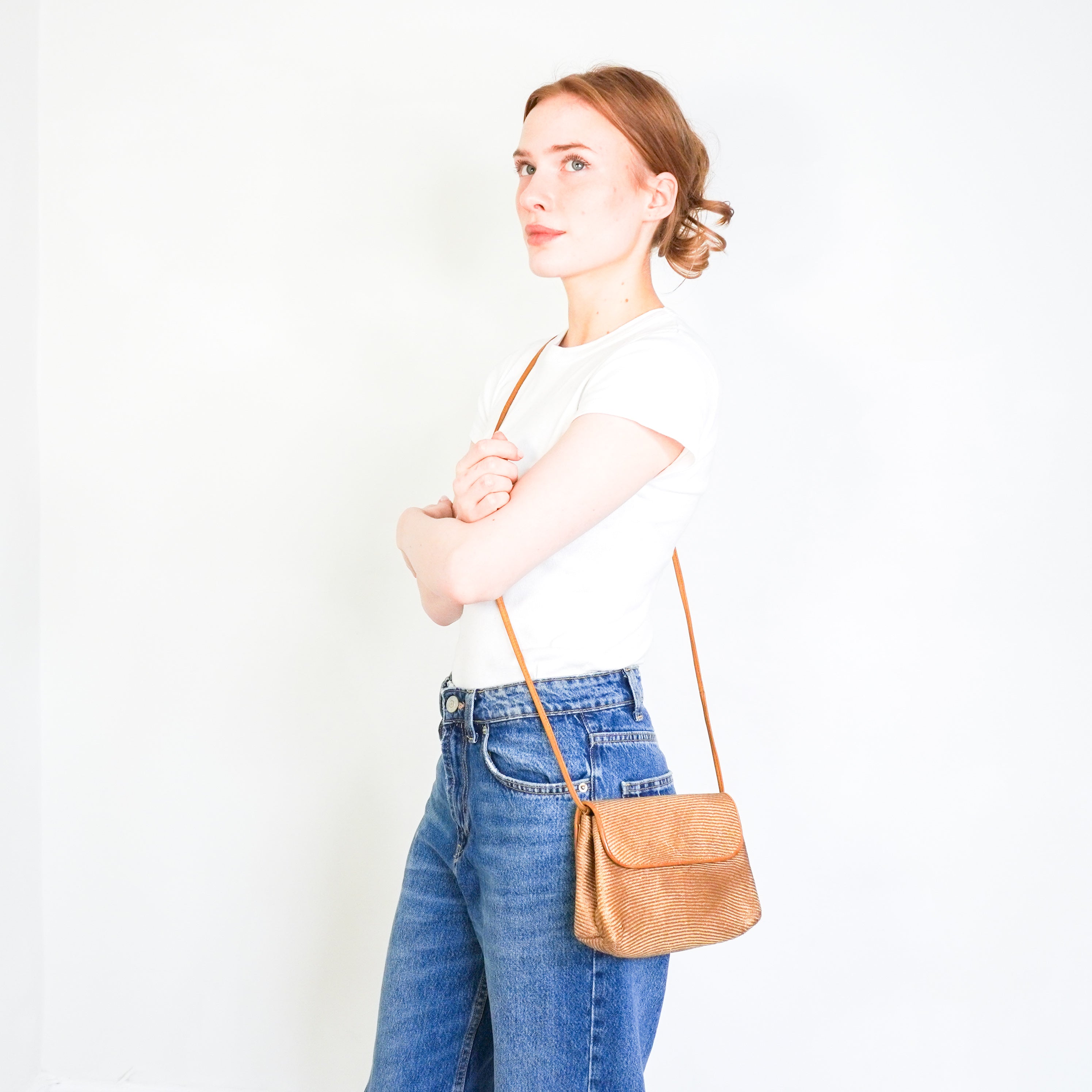 Bottega Veneta Vintage Brown Raffia Crossbody Bag | Authentic Preloved