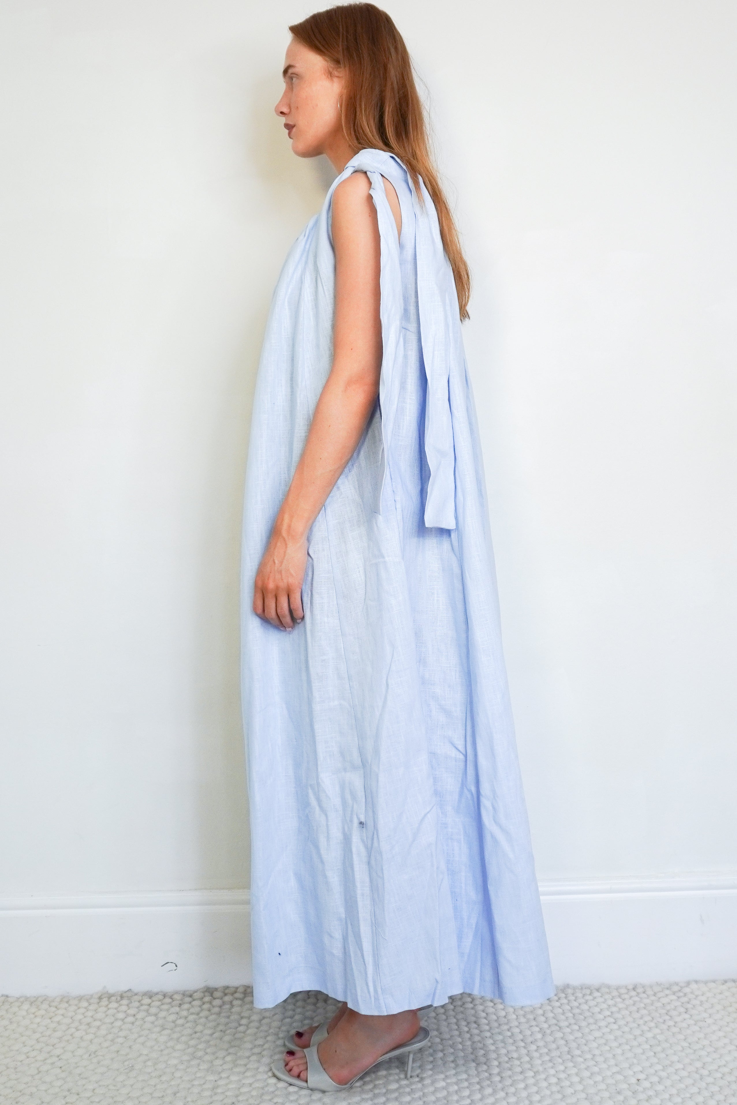 NEW Johanna Sands Perla Blue Linen Maxi Dress (RRP £285) | Authentic Preloved