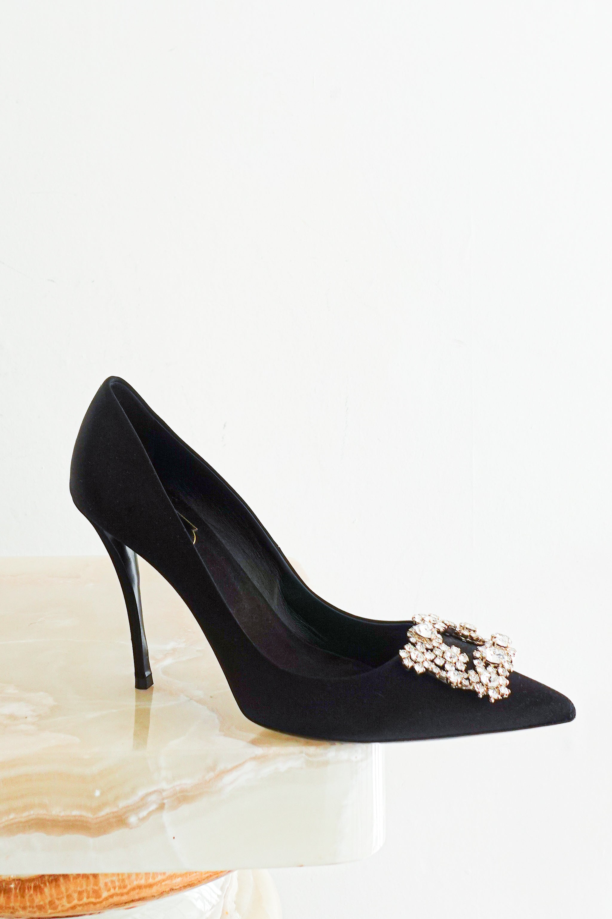 Black satin pumps RRP £1435