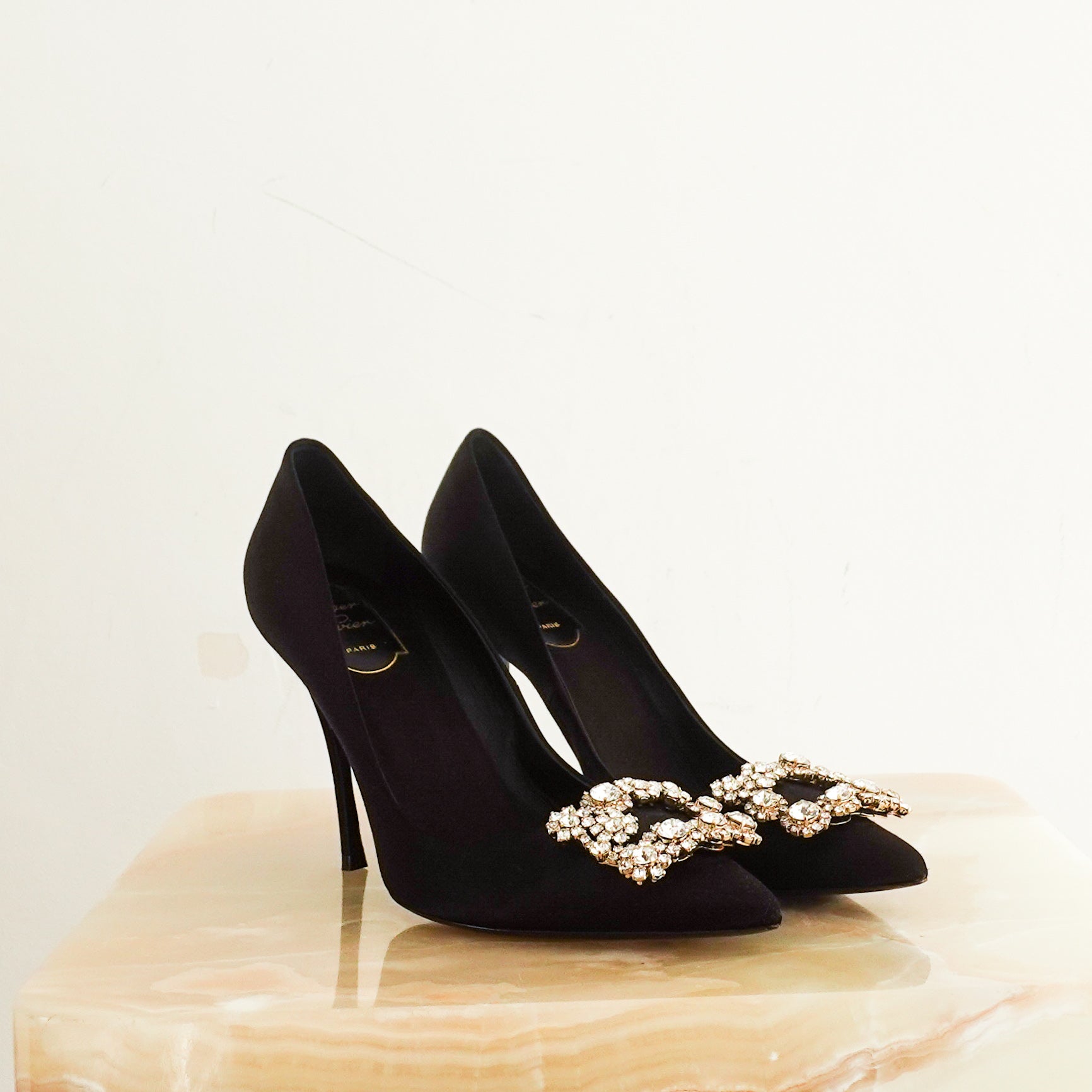 Black satin pumps RRP £1435