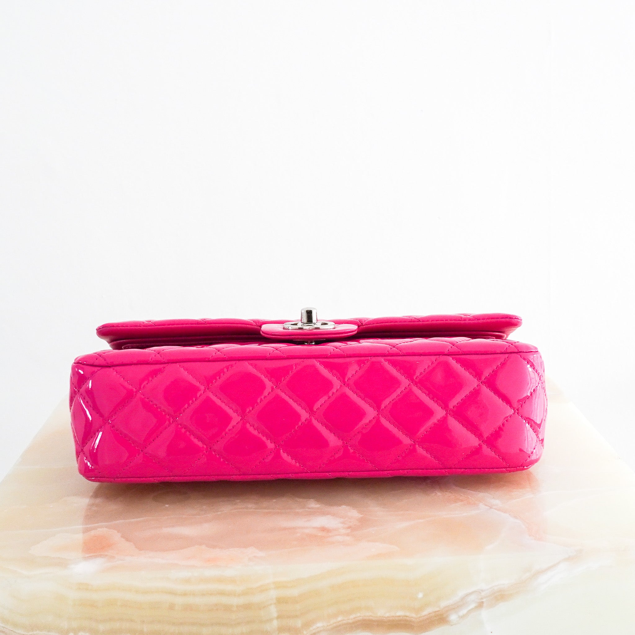 Chanel Classic 11:12 Medium Patent Double Flap Handbag in Pink RRP £8850 | Authentic Preloved - Reloved Again