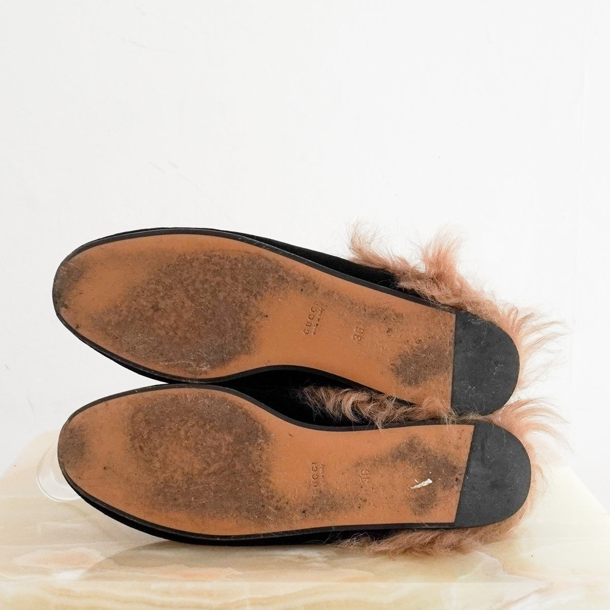 Gucci Black Velvet Princetown Horsebit Fur Mules UK 3 (RRP £1000) | Authentic Preloved - Reloved Again