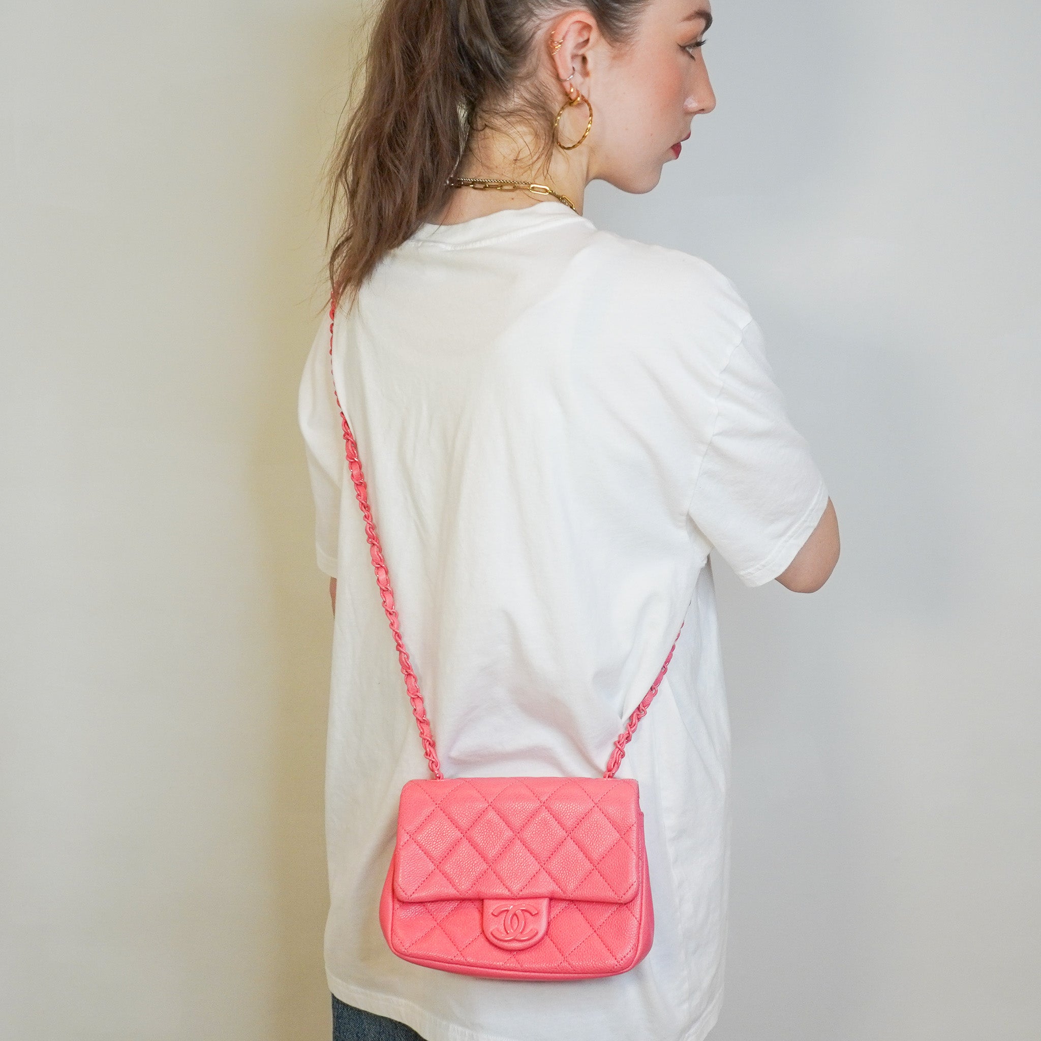 Chanel Caviar Quilted Incognito Mini Square Flap Pink | Authentic Preloved