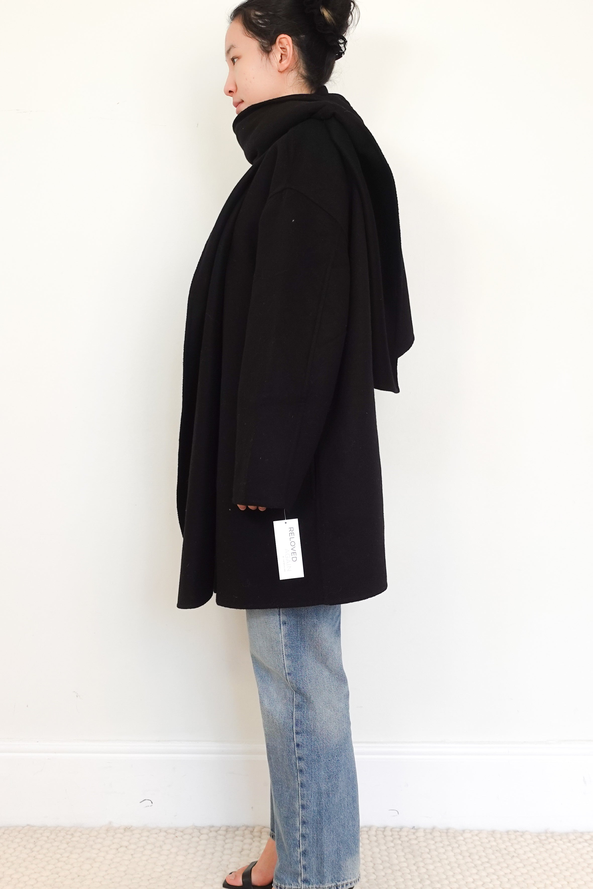 Fabiana Filippi Black Wool Scarf Coat RRP £1.5K | Authentic Preloved