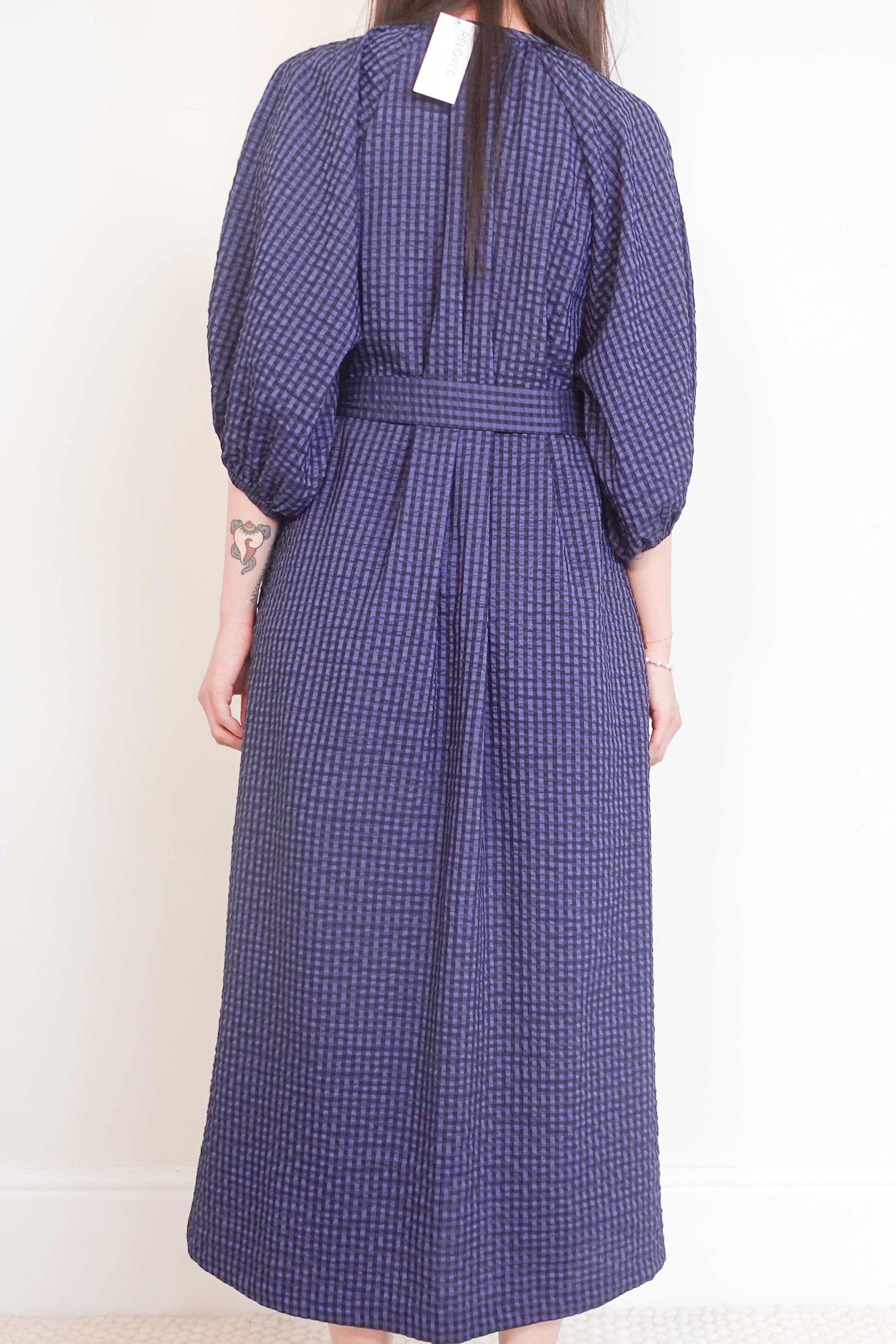 Navy seersucker midi dress