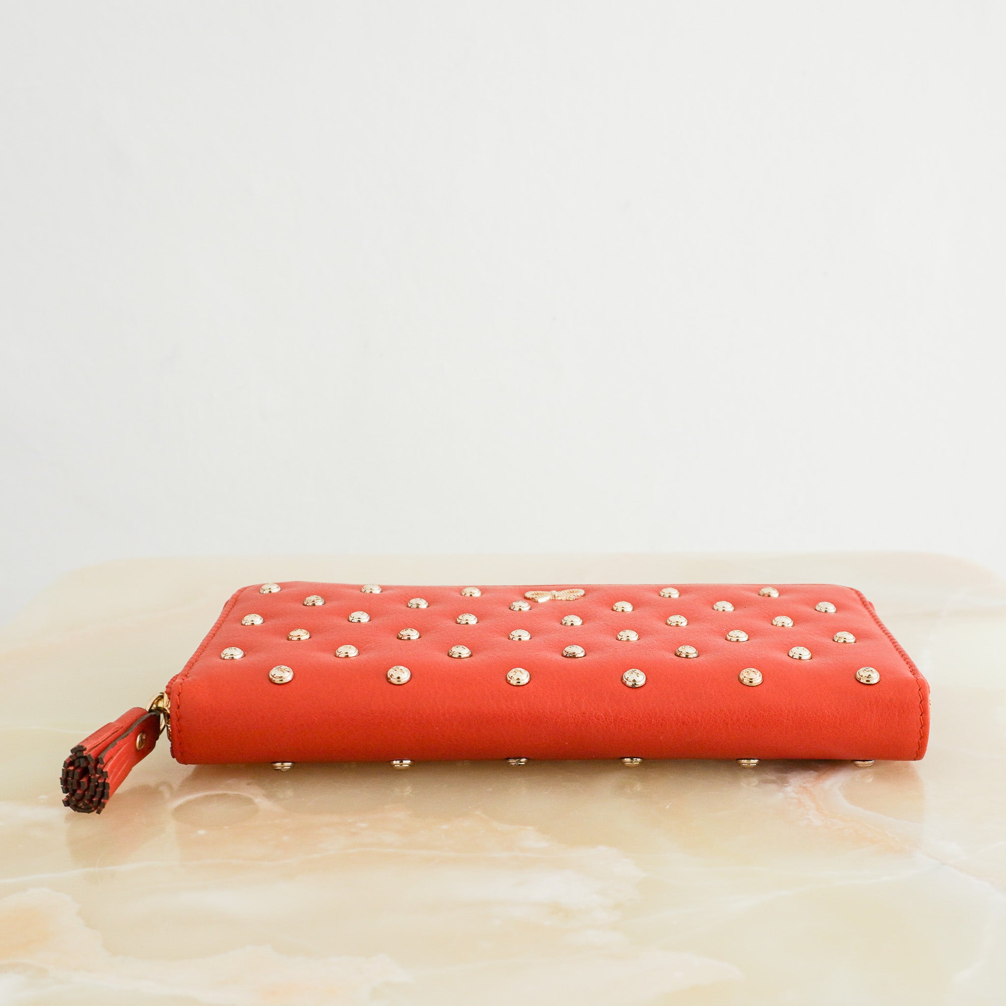 NEW Anya Hindmarch Studded Leather Zip Around Wallet in Orange (RRP £275) | Authentic Preloved
