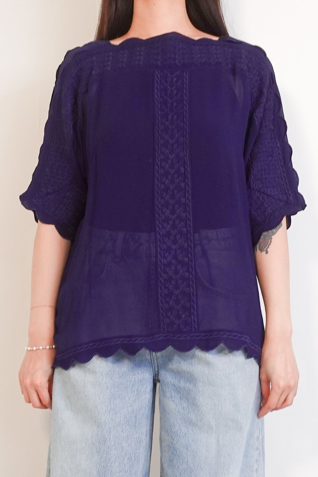 Navy embroidered top RRP £280