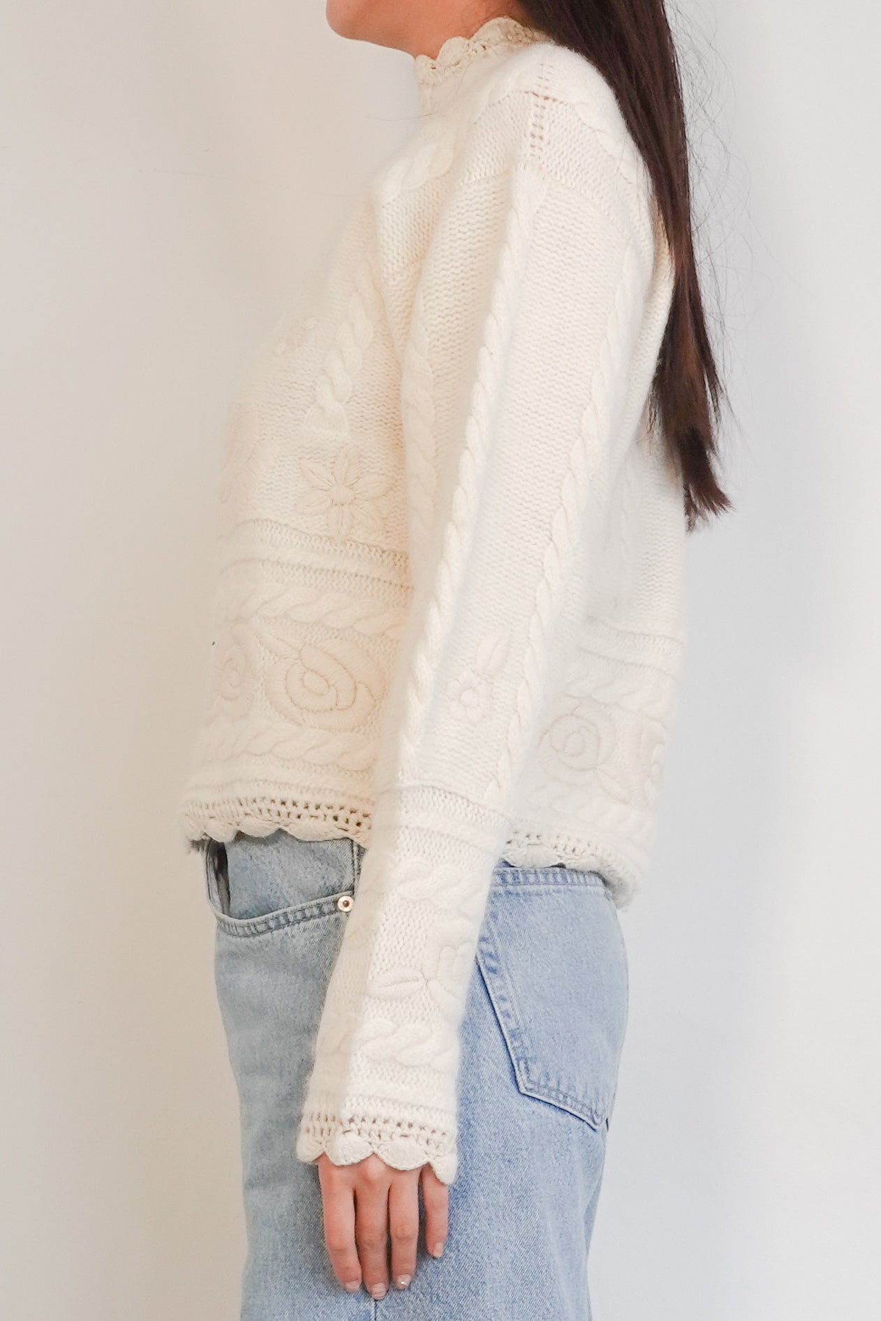 Floral embossed polo neck sweater