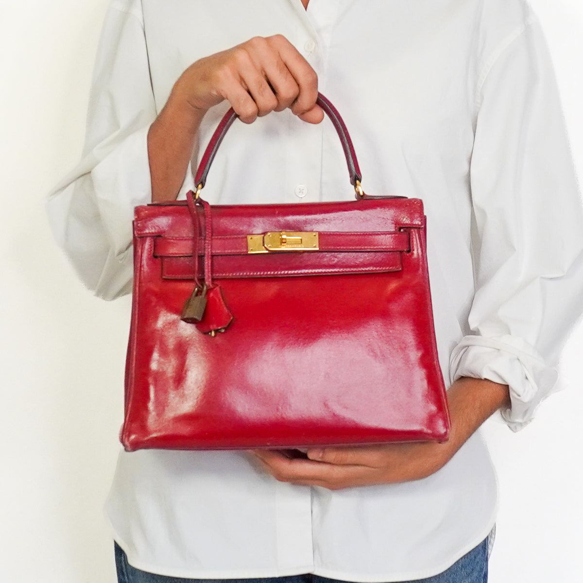 Hermes Kelly 28 Box Leather Rouge 1982 (RRP £13,000 ) | Authentic Preloved