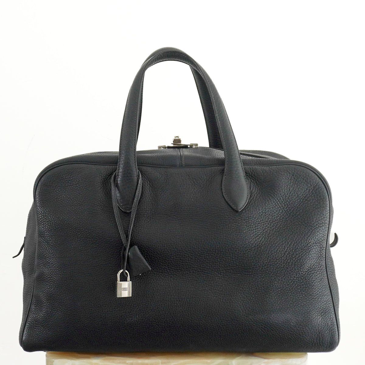 Hermes Victoria Handbag 43: Black Leather Palladium Hardware (RRP £3500) | Authentic Preloved
