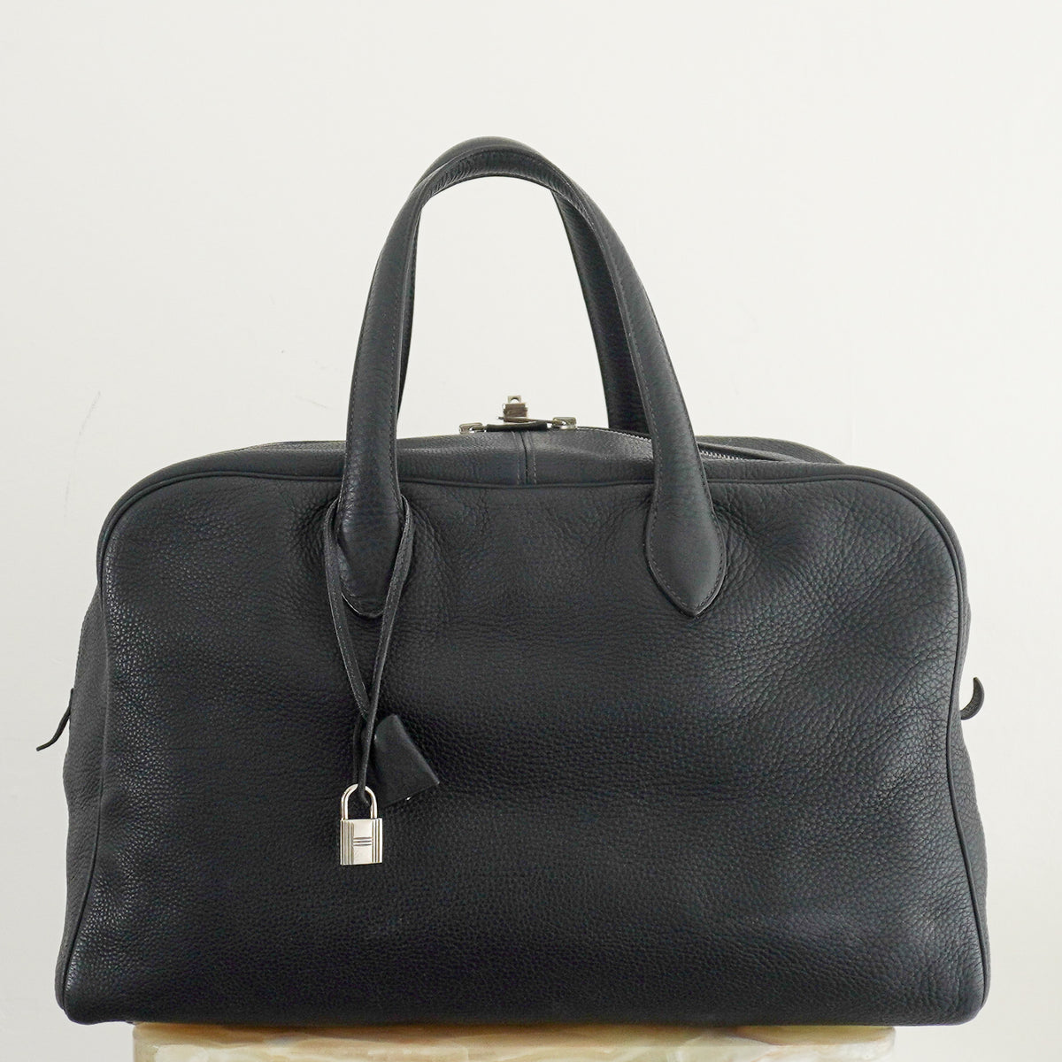 Hermes Victoria Handbag 43: Black Leather Palladium Hardware (RRP £3500) | Authentic Preloved
