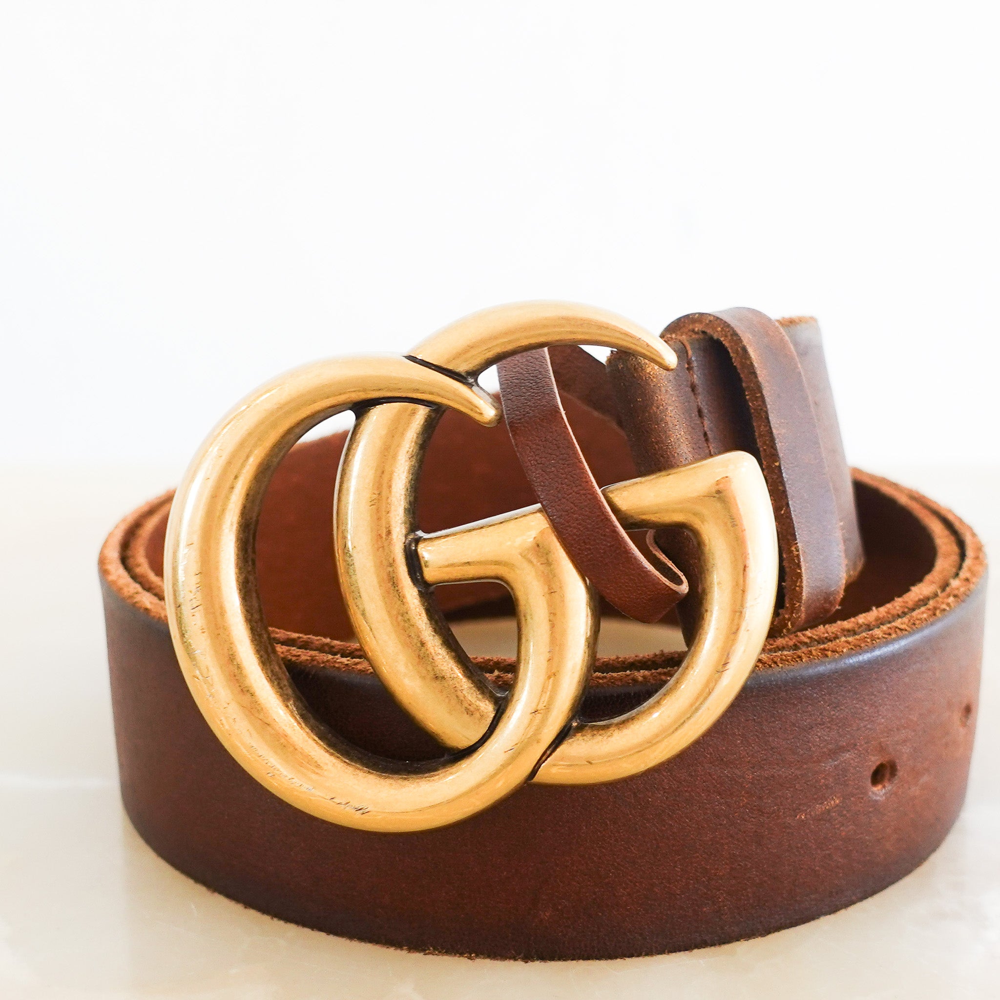 Gucci Gold Double G Medium Belt in Brown RRP £410 | Authentic Preloved