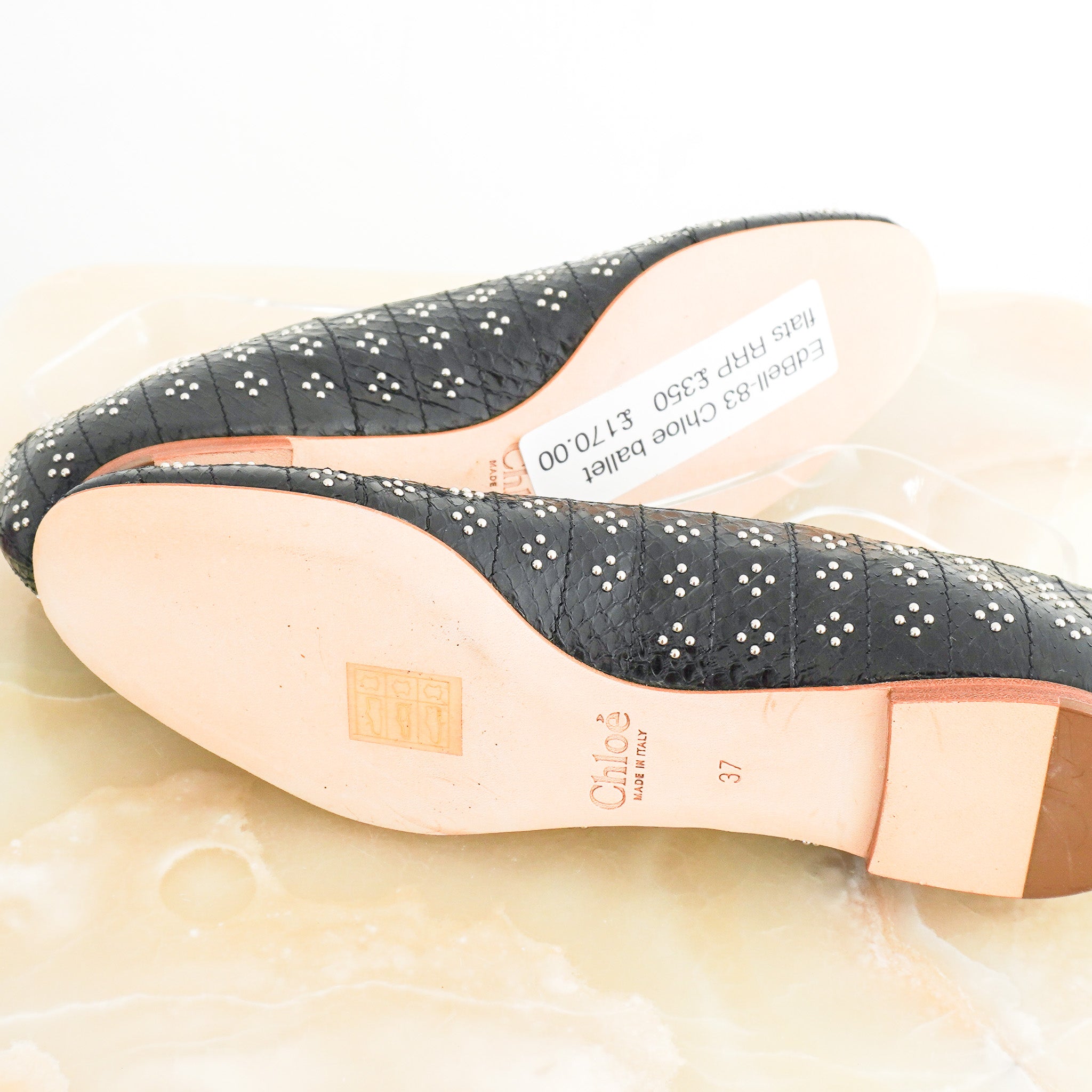 Chloe Studded Flats in Black RRP £350 | Authentic Preloved