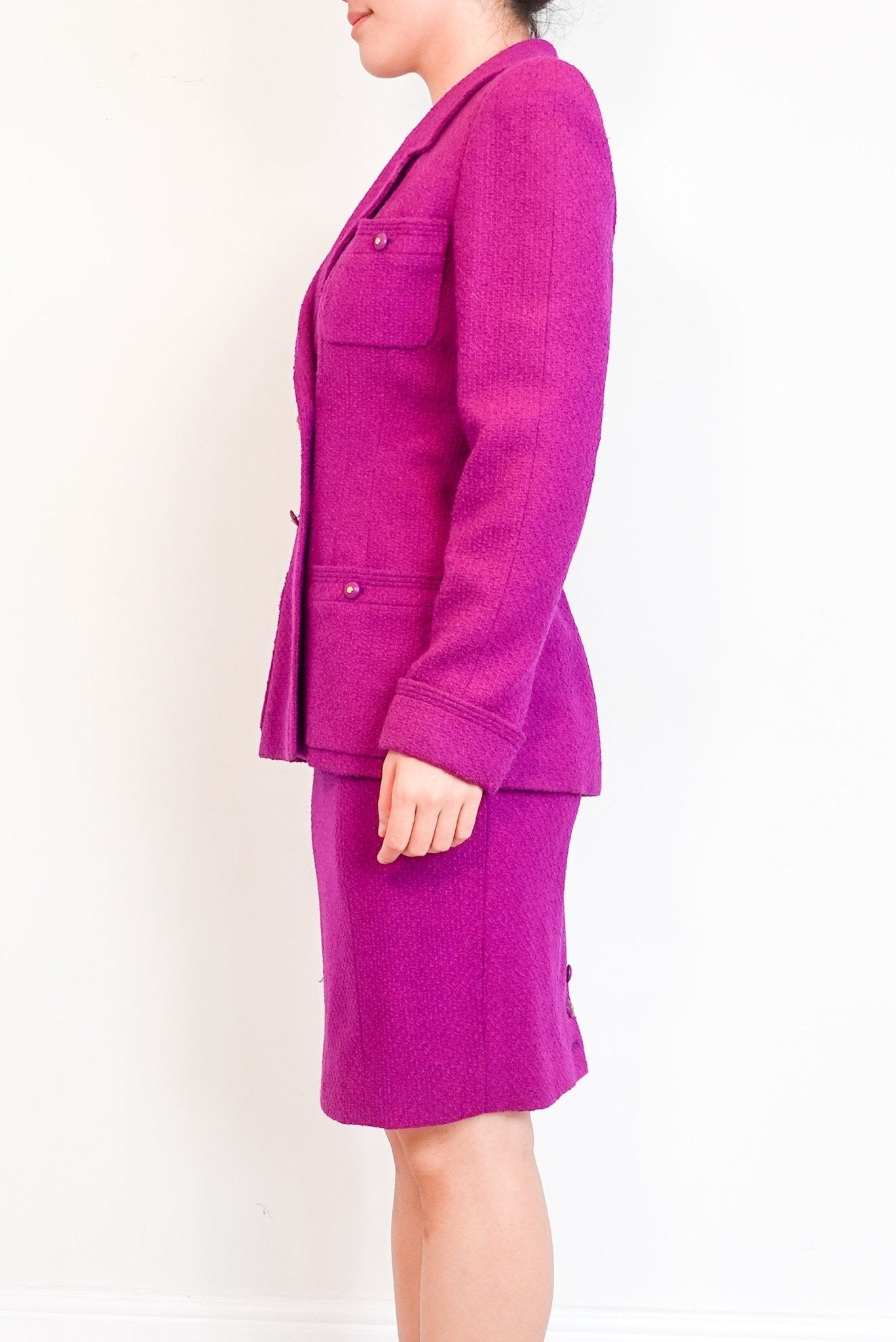 Chanel Purple Bouclé Skirt Suit – 1995 Karl Lagerfeld Era RRP £4000 | Vintage & Authentic - Reloved Again