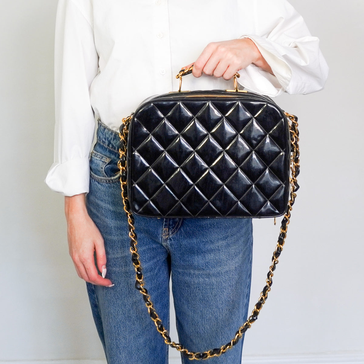 Chanel Vintage Quilted Patent Cube Vanity Bag (RRP £4500) | Authentic Preloved