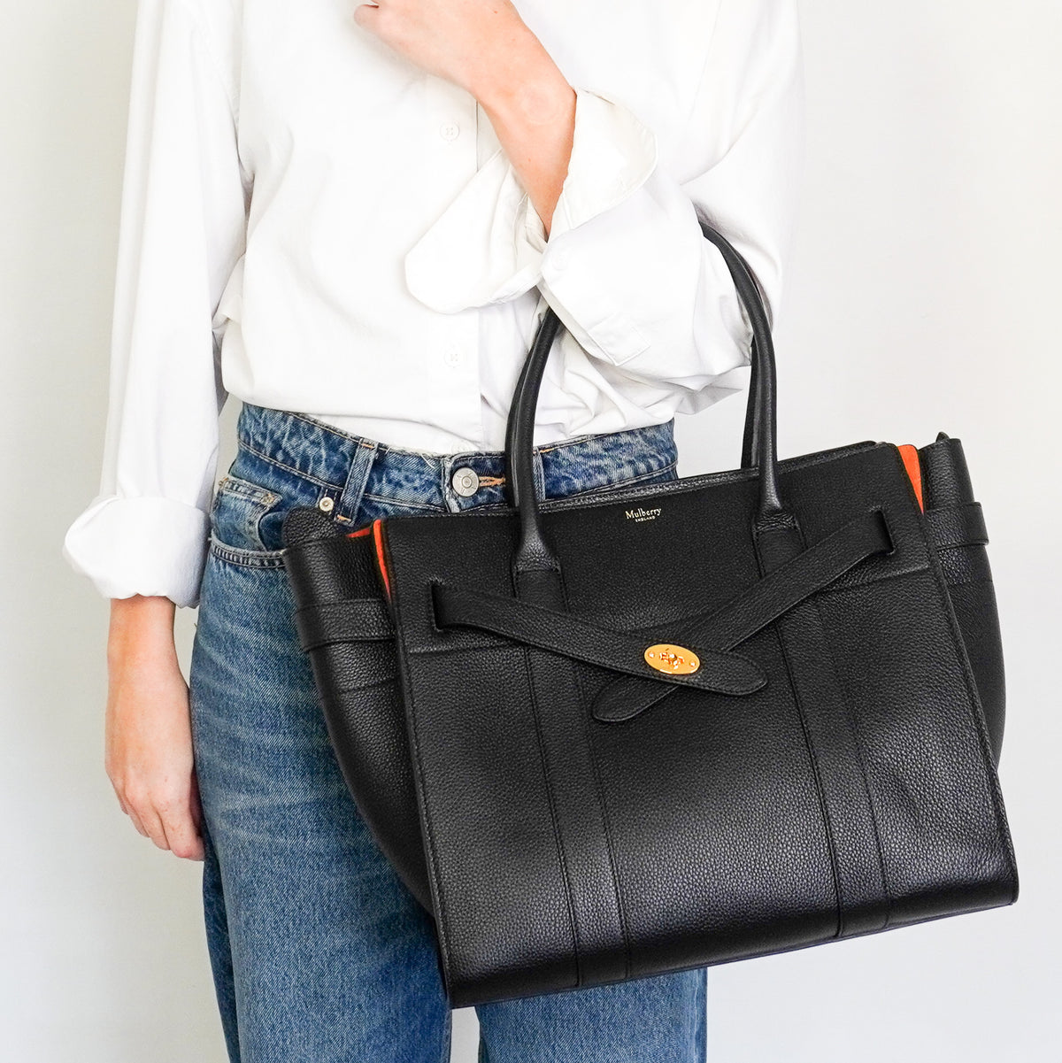 Mulberry Zipped Bayswater Black with Orange Suede Interior (RRP £1350) | Authentic Preloved