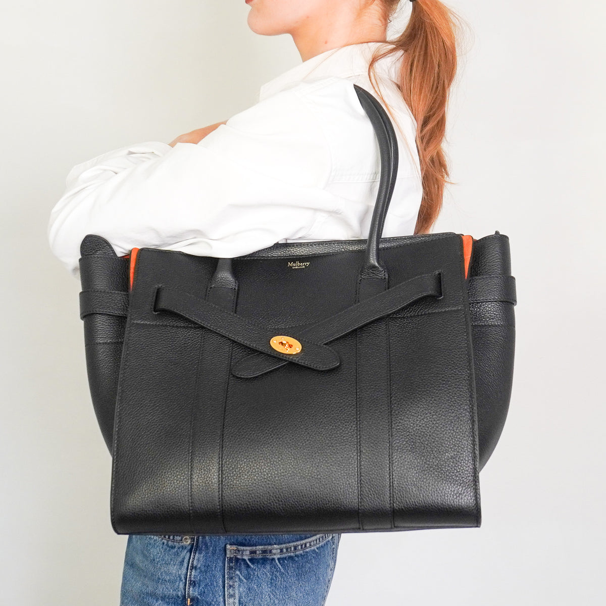 Mulberry Zipped Bayswater Black with Orange Suede Interior (RRP £1350) | Authentic Preloved