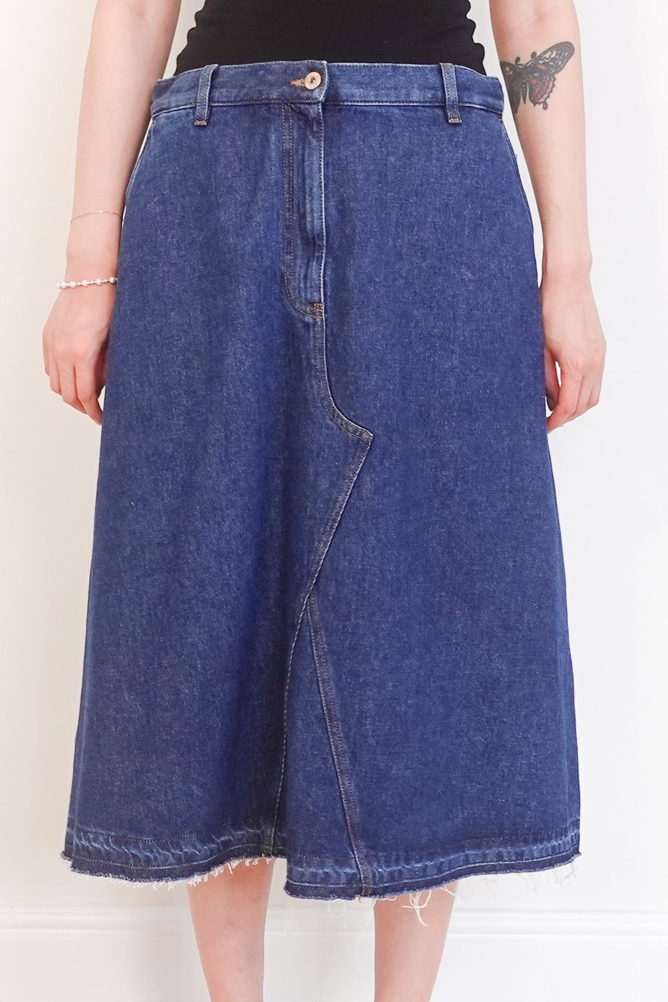 Logo patch two tone denim skirt RRP £725