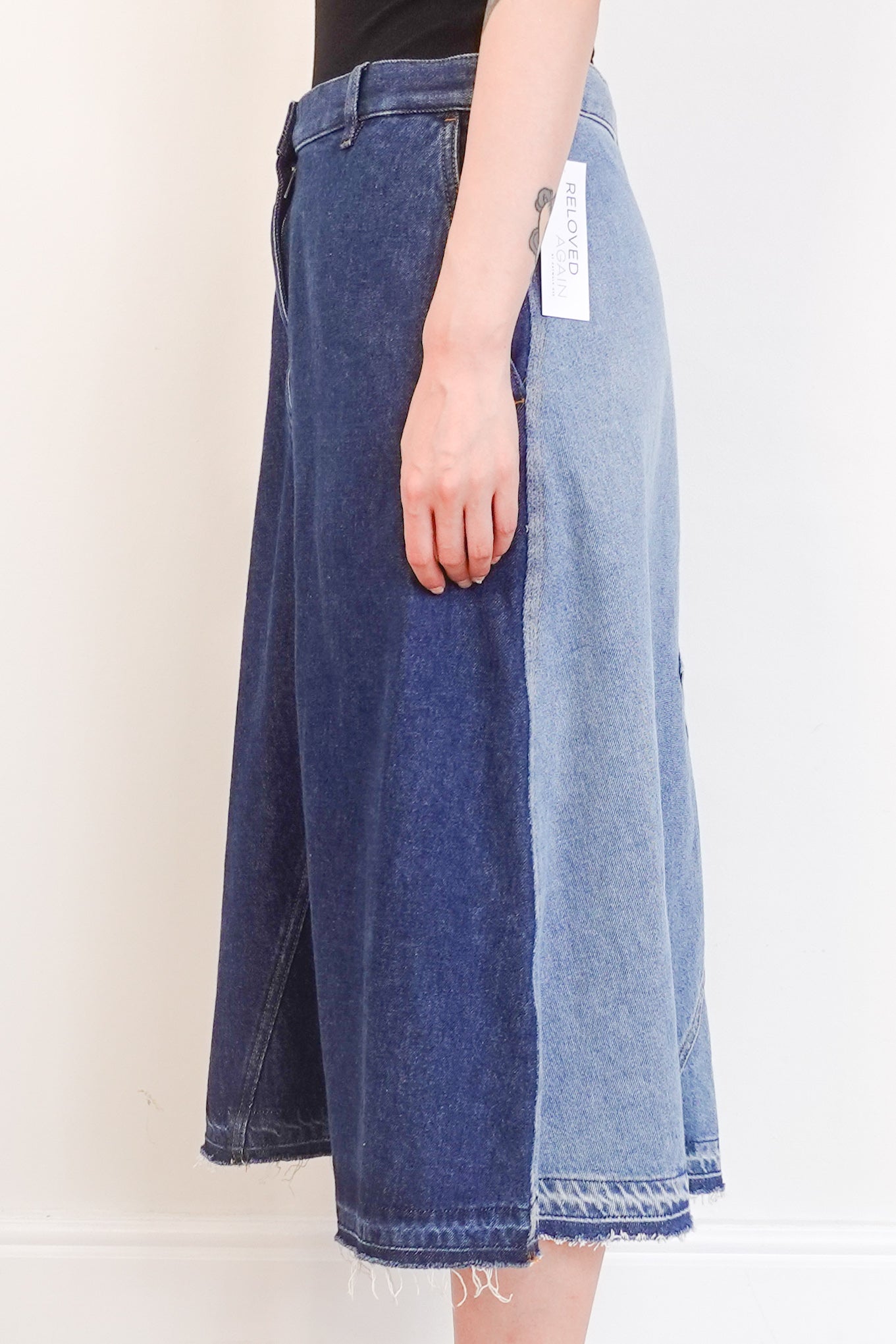 Logo patch two tone denim skirt RRP £725