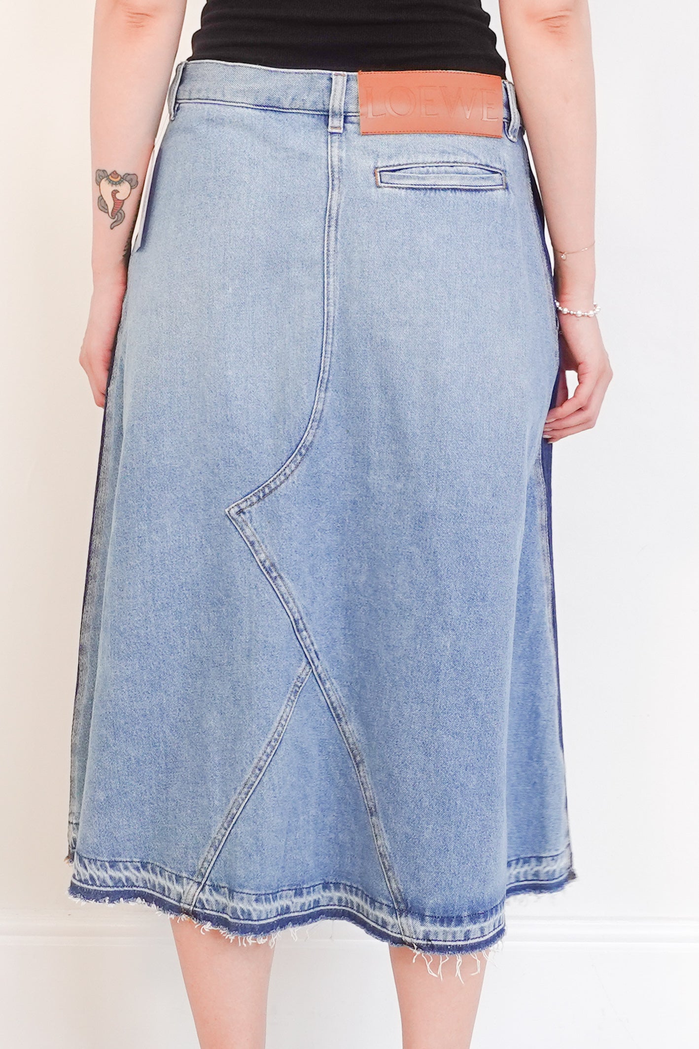 Logo patch two tone denim skirt RRP £725