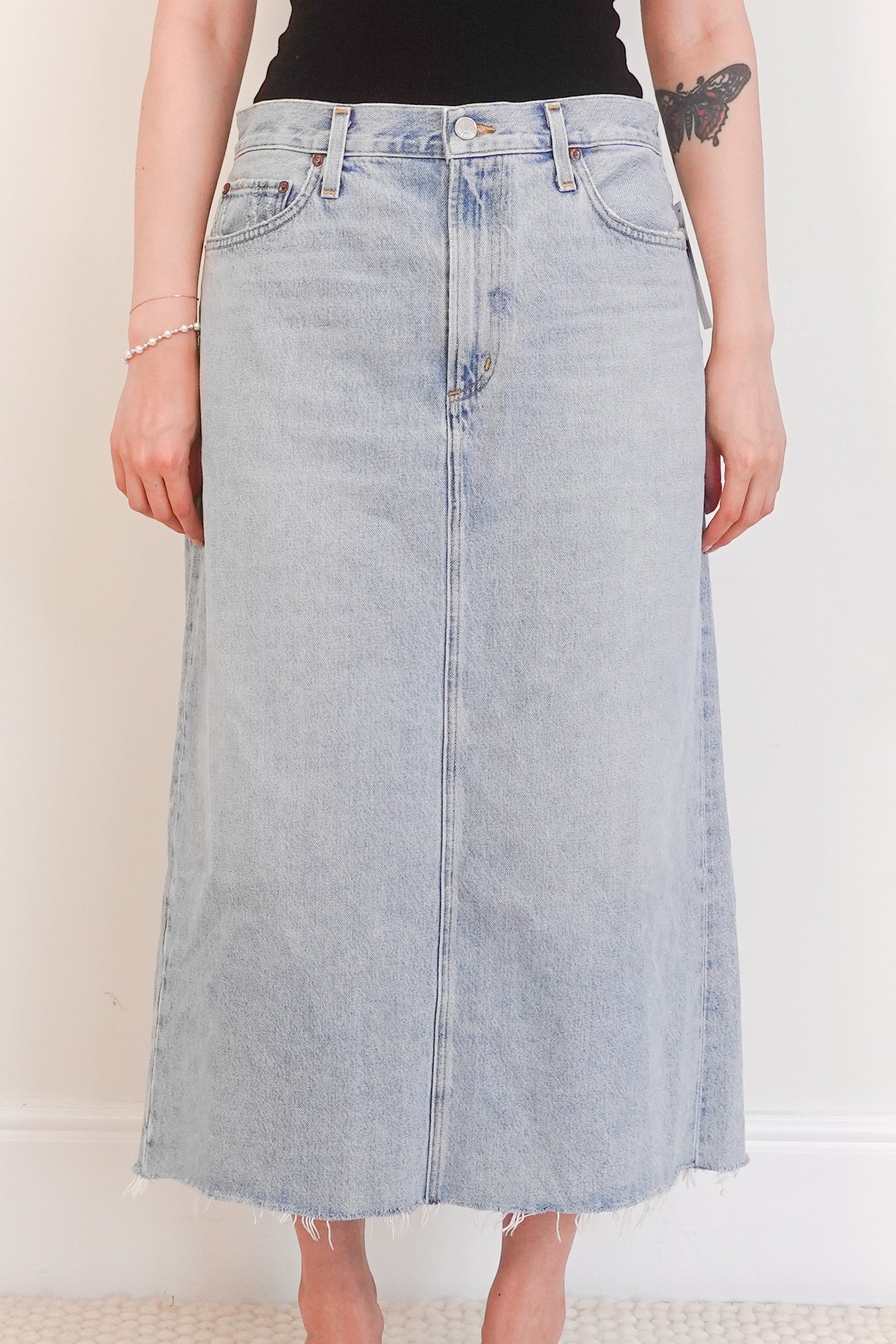 Light wash denim midi skirt RRP £255