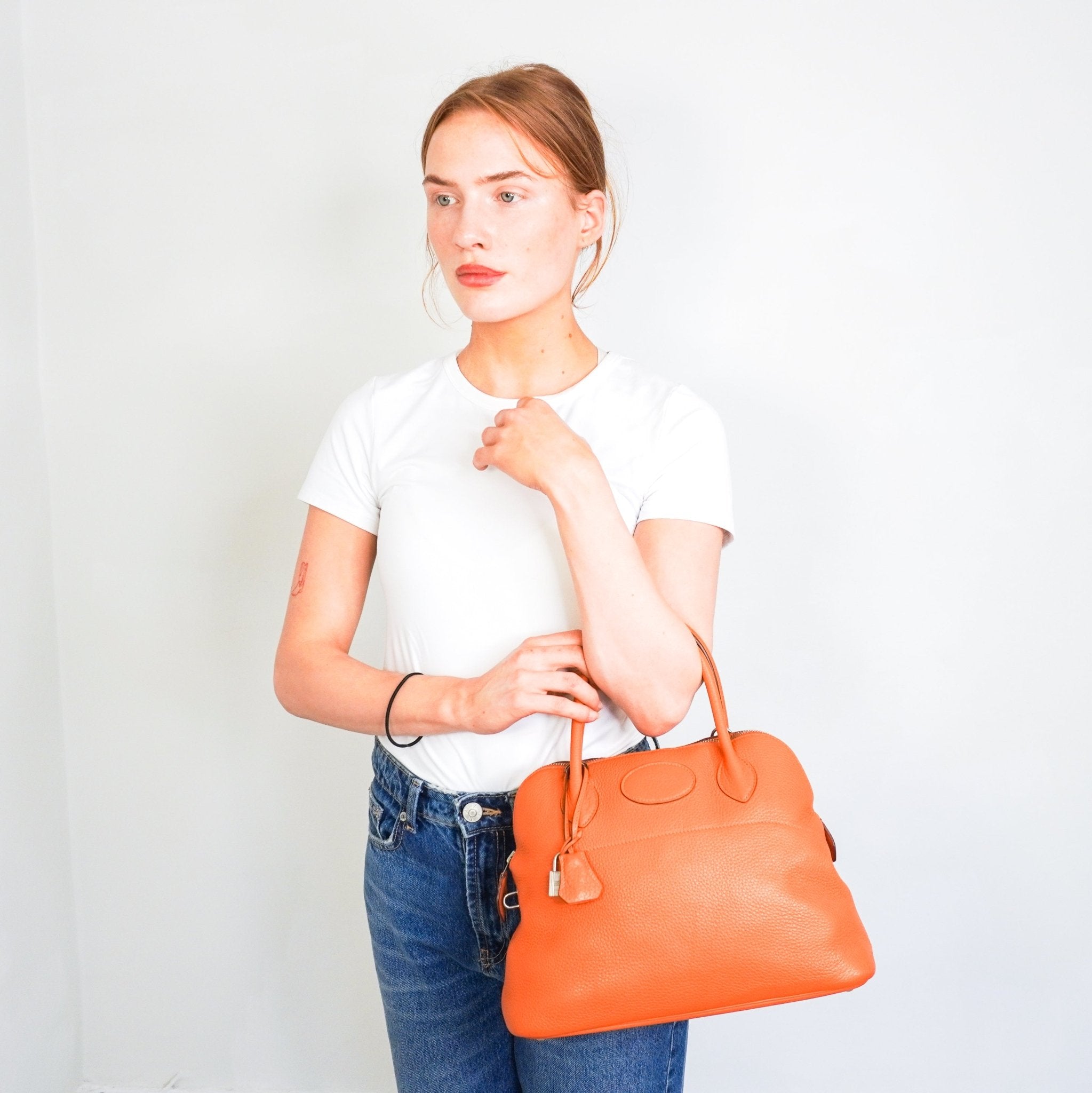 Hermès Orange Bolide 31 Bag in Togo leather and Palladium Hardware | Authentic Preloved - Reloved Again