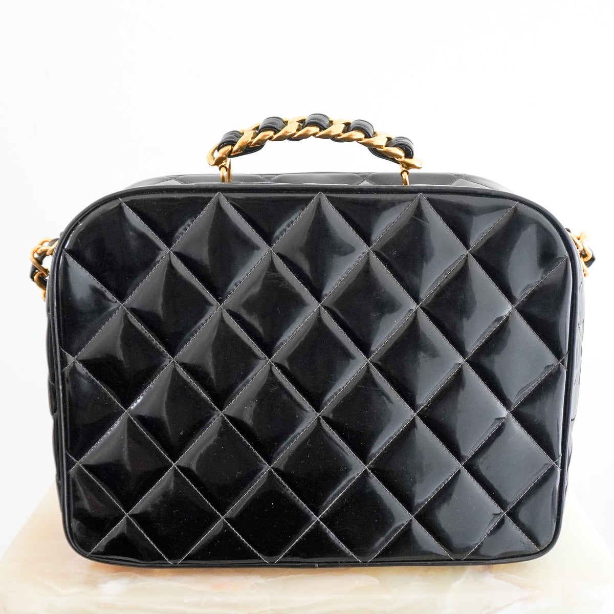 Chanel Vintage Quilted Patent Cube Vanity Bag (RRP £4500) | Authentic Preloved