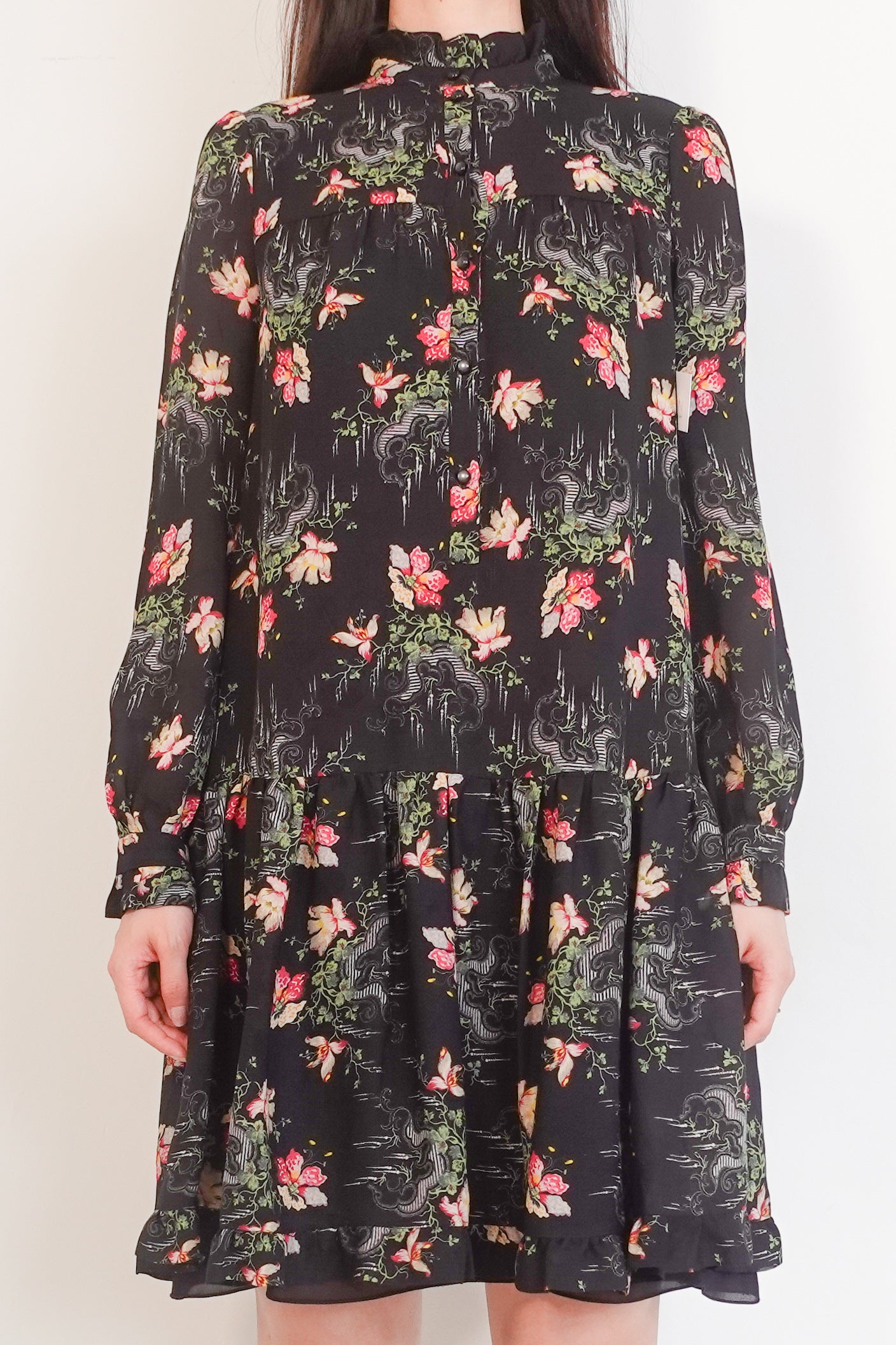 Floral black knee length dress